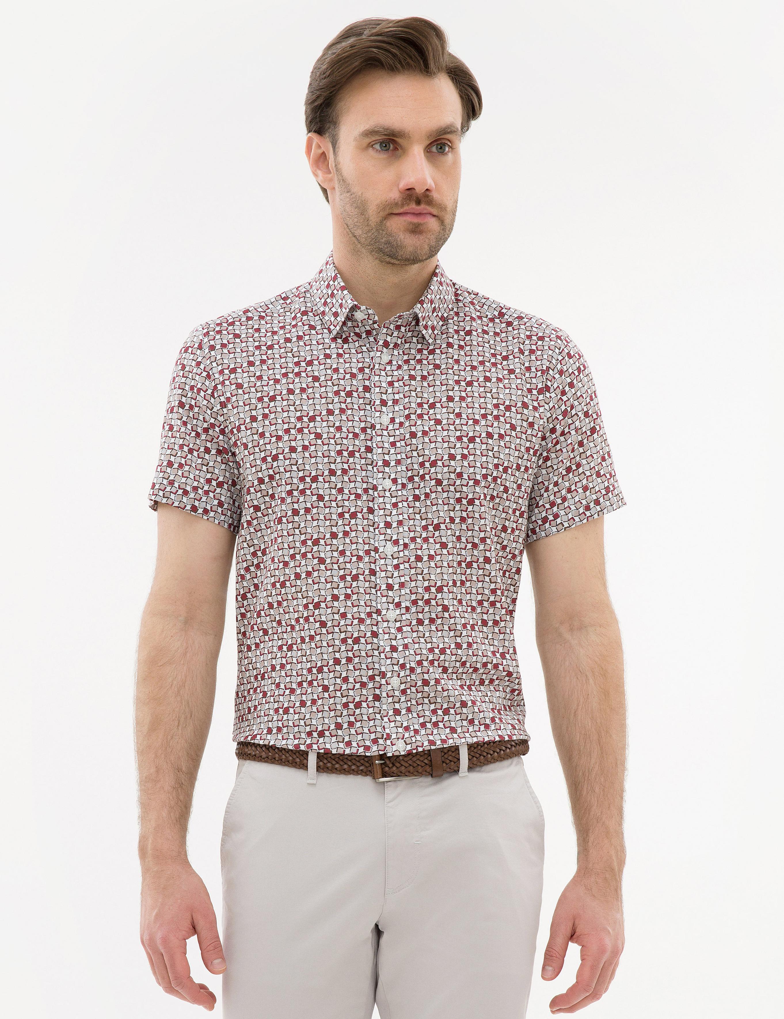 Bordo Slim Fit Kısa Kollu Gömlek