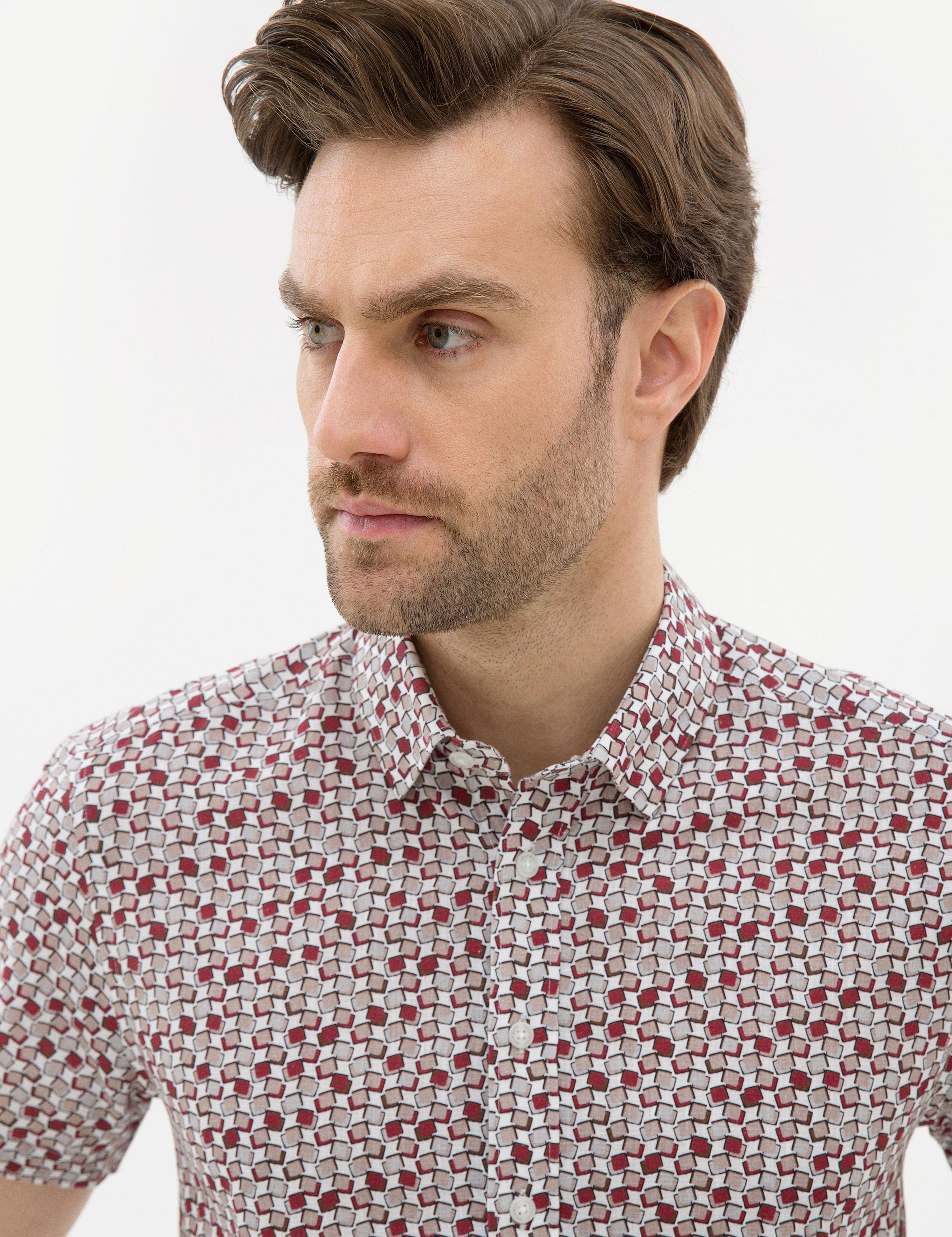 Bordo Slim Fit Kısa Kollu Gömlek