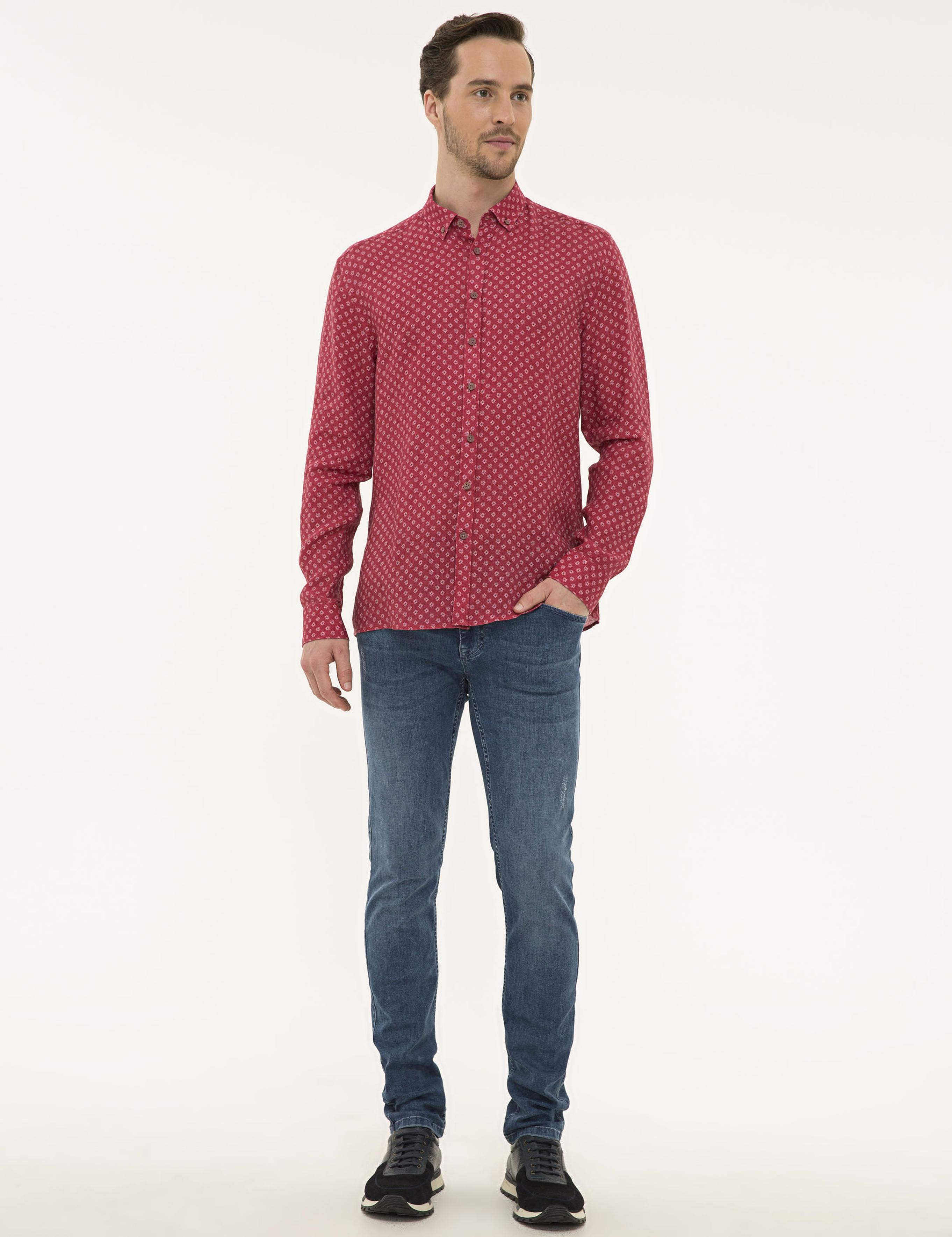 Bordo Regular Fit Uzun Kollu Gömlek