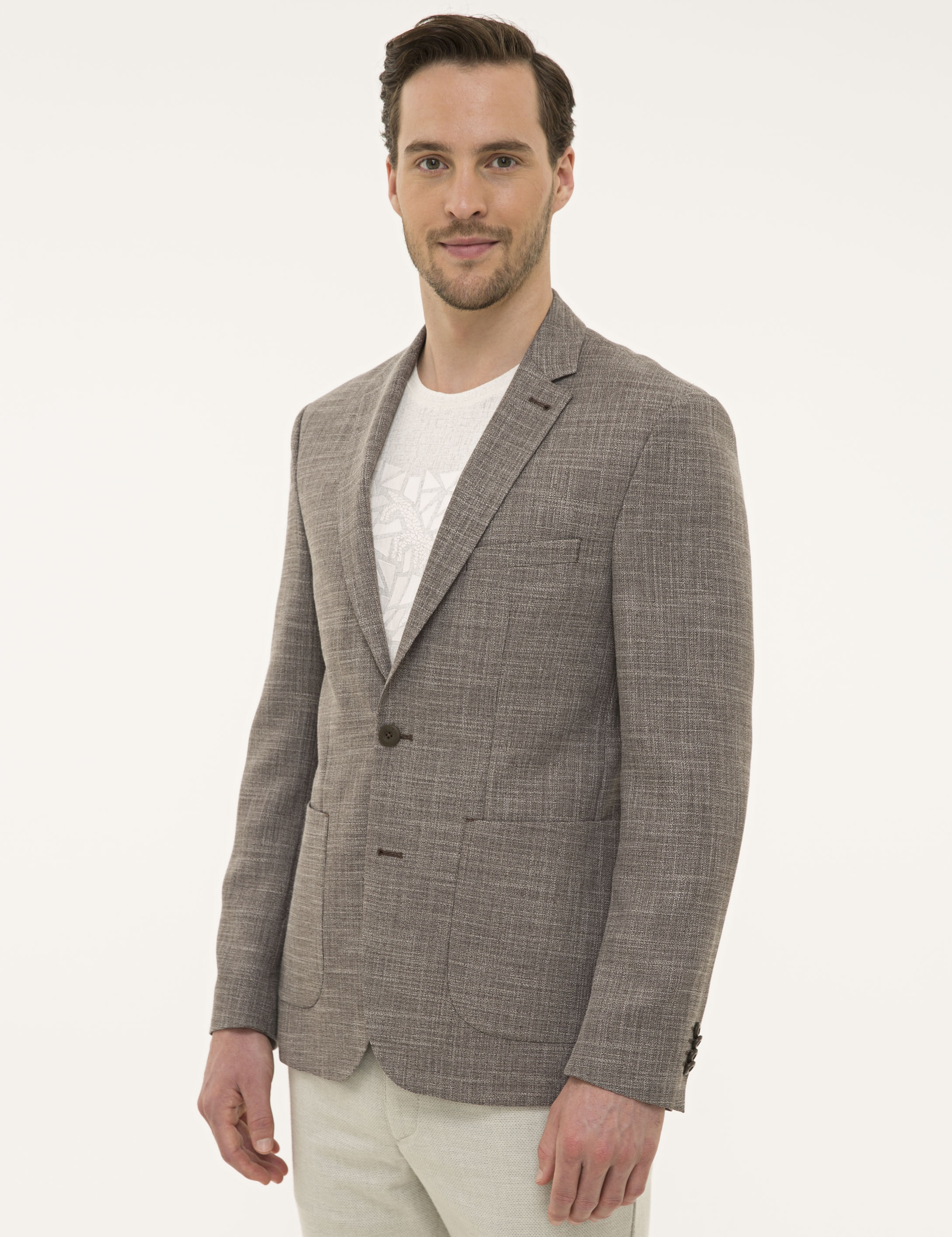 Açık Kahverengi Slim Fit Ceket - Image 3