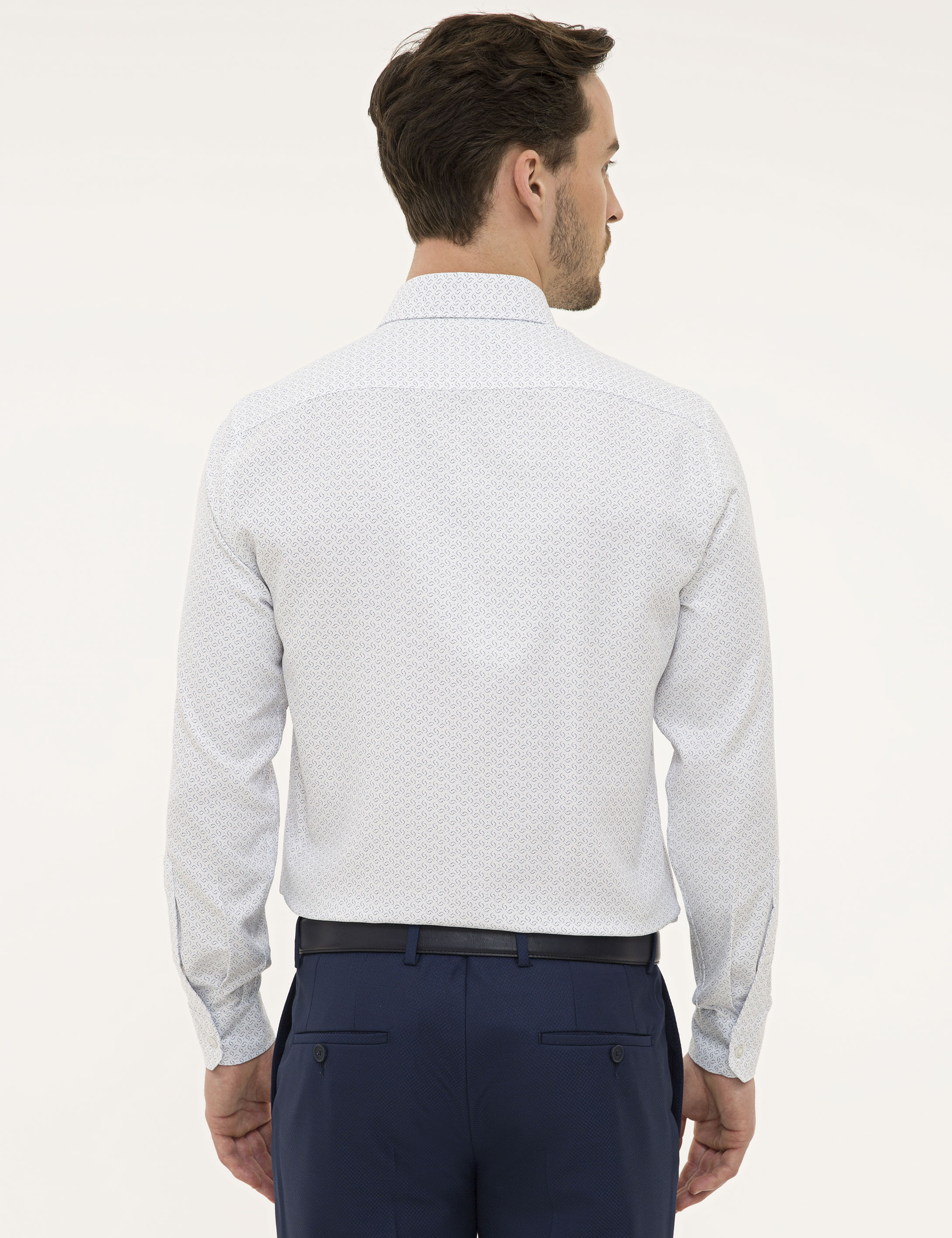 Lacivert Detaylı Beyaz Slim Fit Gömlek - Image 3