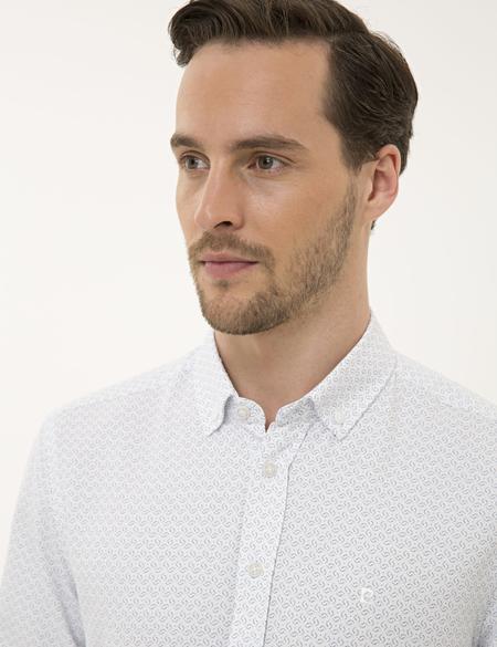 Lacivert Detaylı Beyaz Slim Fit Gömlek - 50227325002