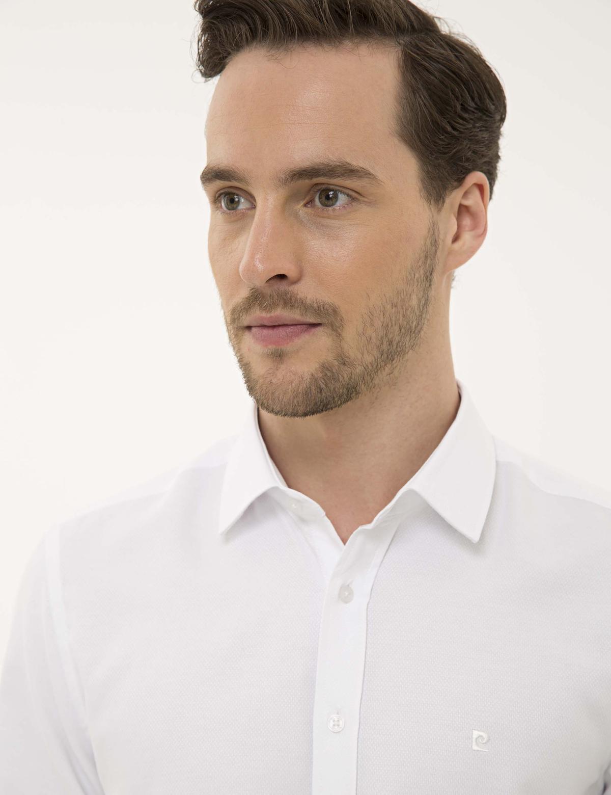 Beyaz Slim Fit Armürlü Gömlek - 50227370008