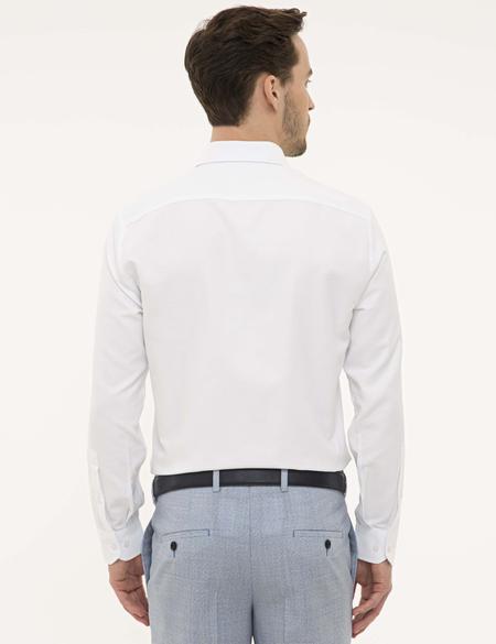 Beyaz Slim Fit Armürlü Gömlek - 50227370008