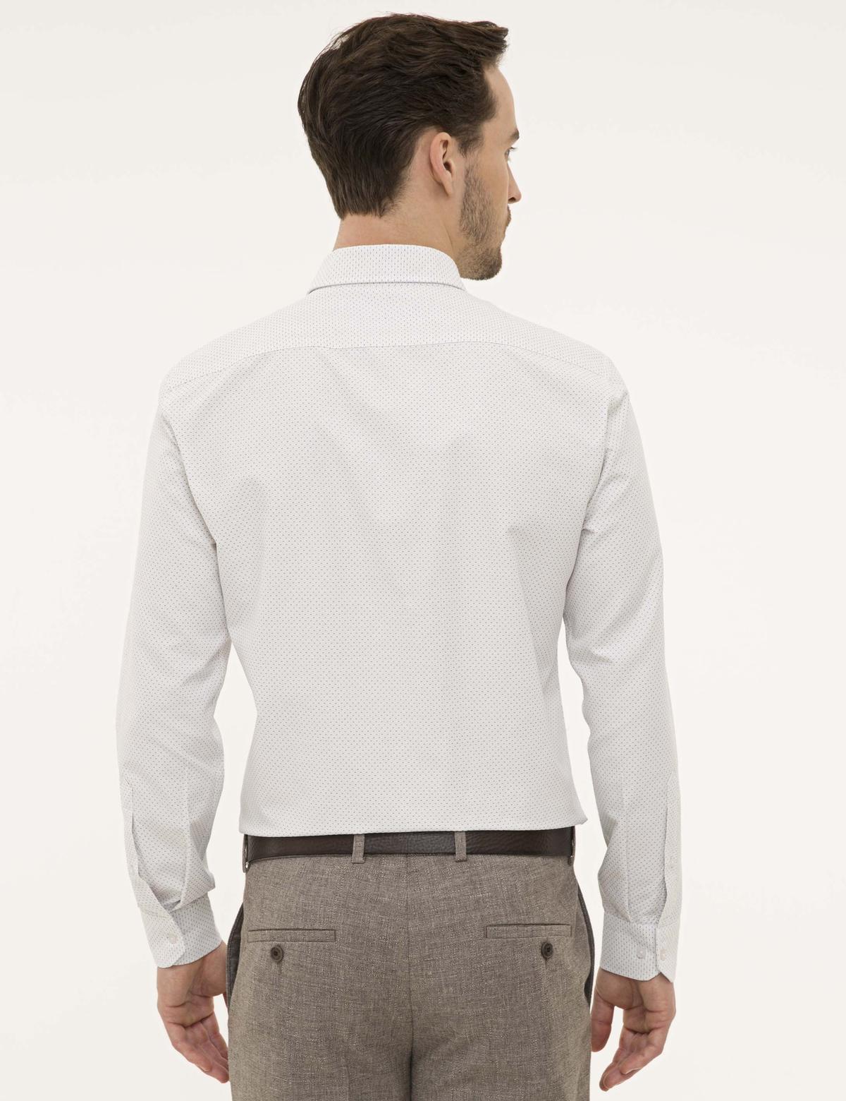 Kahverengi Detaylı Beyaz Slim Fit Gömlek - 50227491023