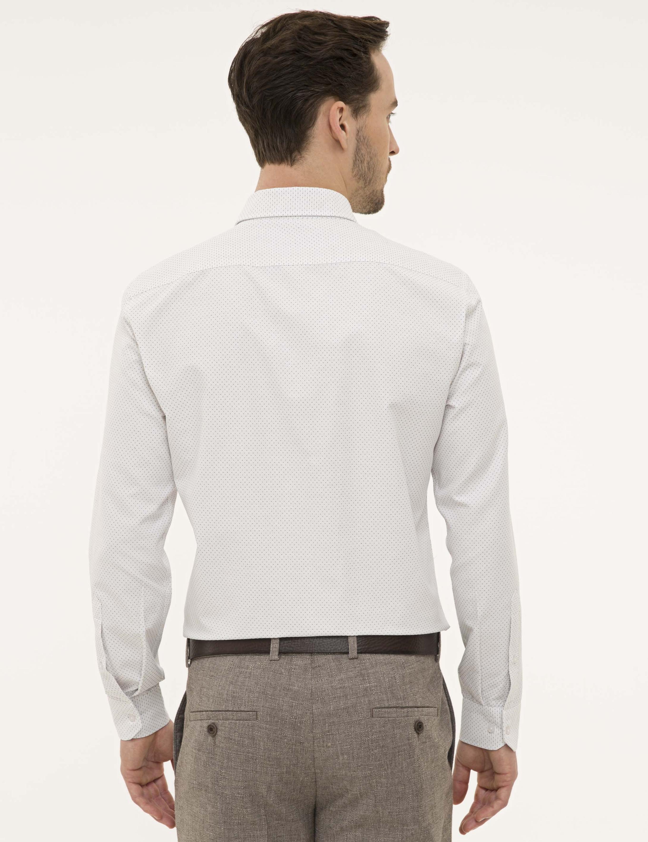 Kahverengi Detaylı Beyaz Slim Fit Gömlek