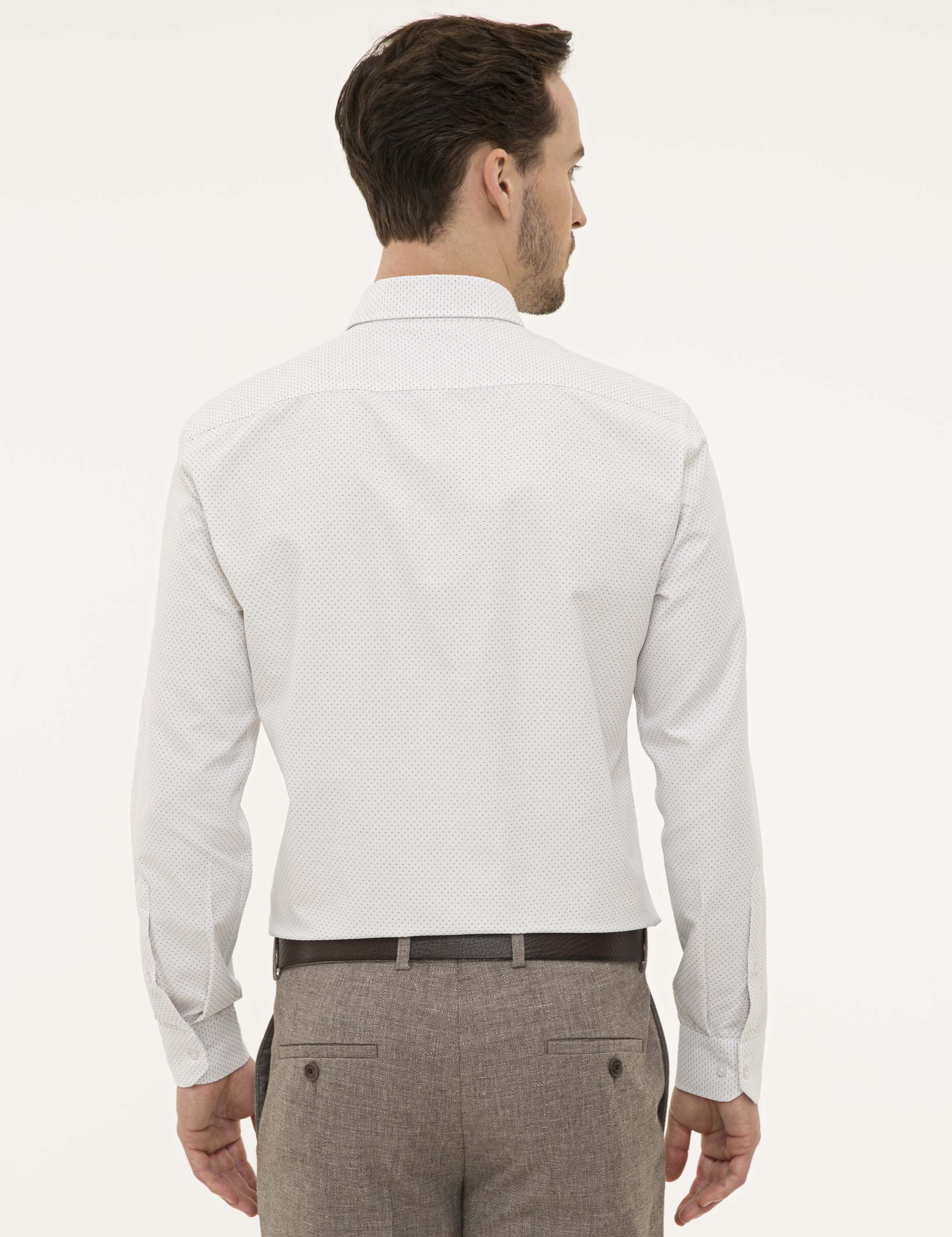 Kahverengi Detaylı Beyaz Slim Fit Gömlek - Image 3