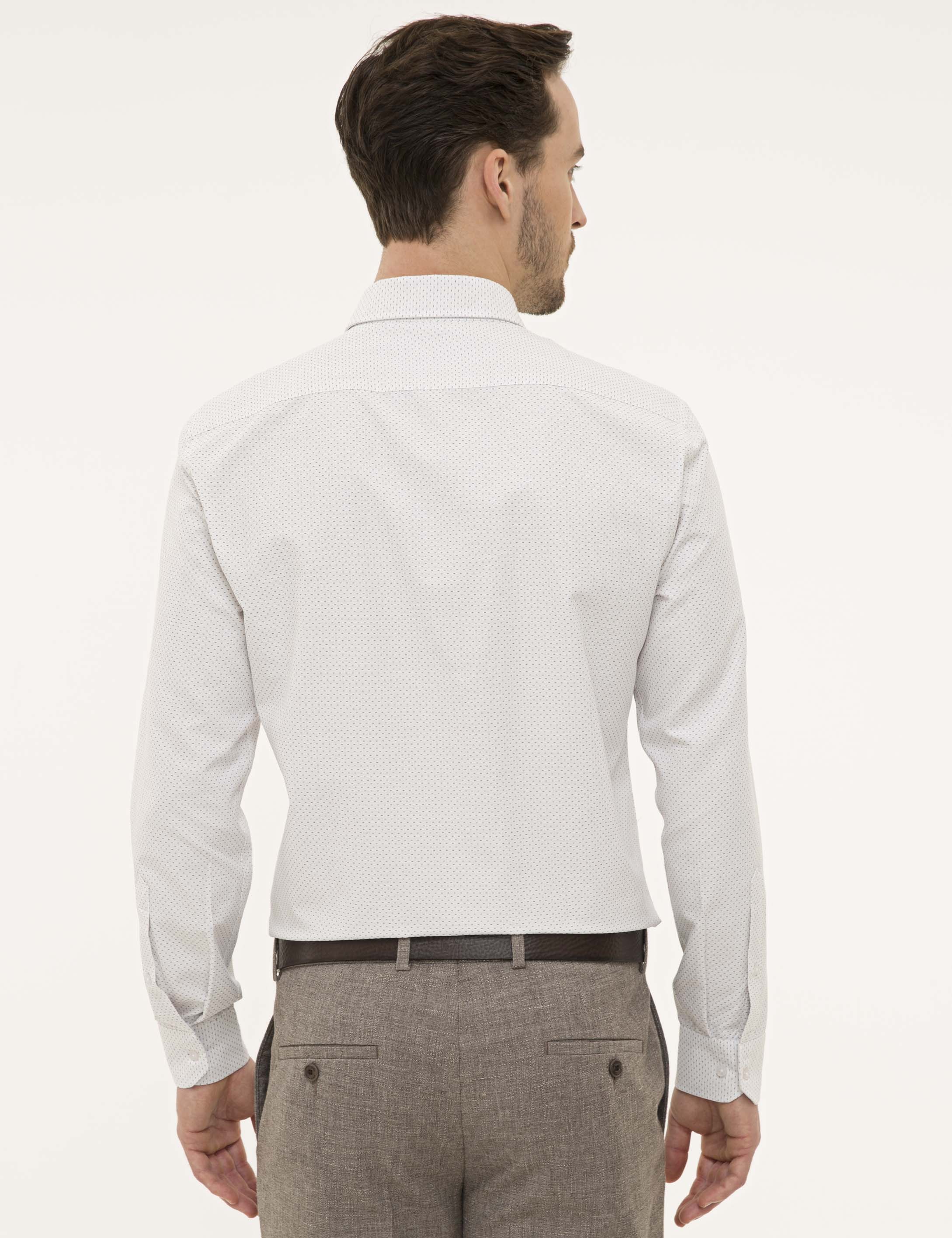 Kahverengi Detaylı Beyaz Slim Fit Gömlek