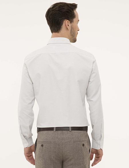 Kahverengi Detaylı Beyaz Slim Fit Gömlek - 50227491023