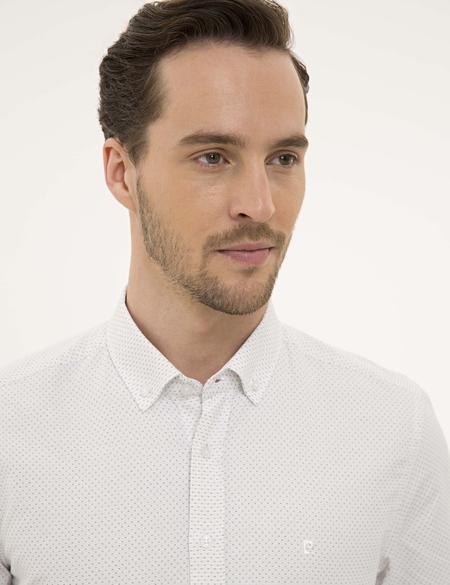 Kahverengi Detaylı Beyaz Slim Fit Gömlek - 50227491023