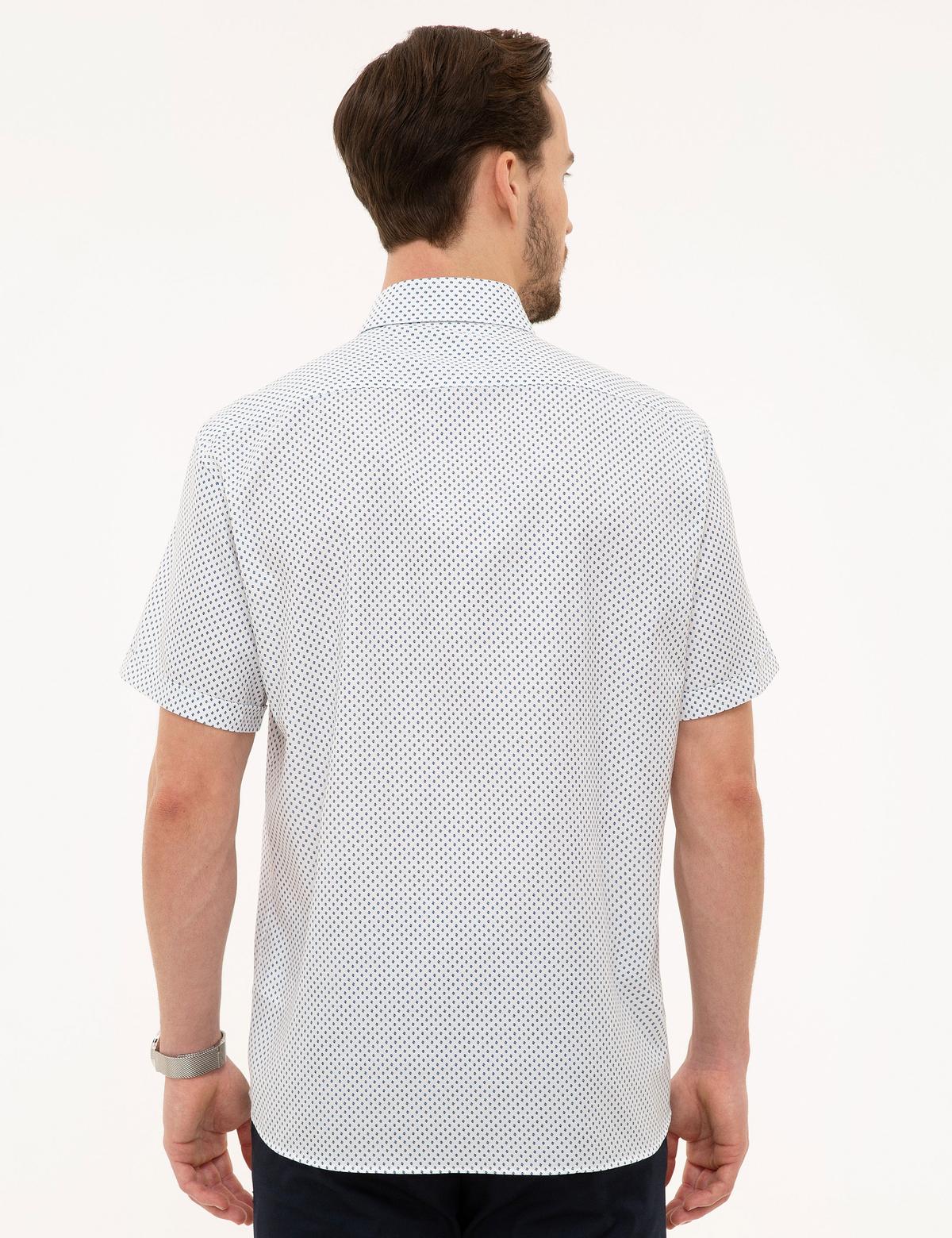 Mavi Detaylı Beyaz Regular Fit Kısa Kollu Gömlek - 50224381013