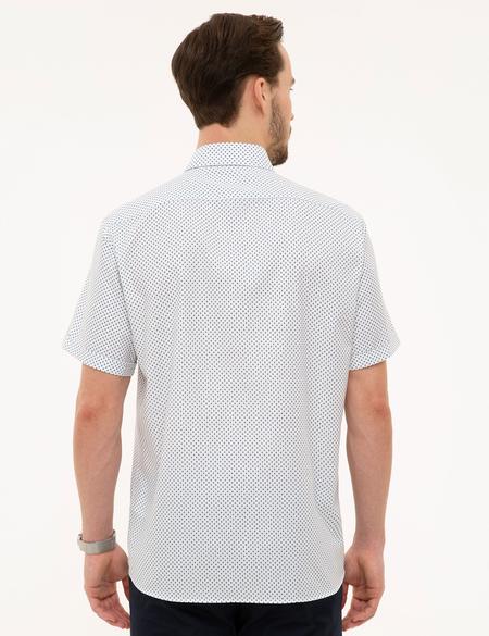 Mavi Detaylı Beyaz Regular Fit Kısa Kollu Gömlek - 50224381013