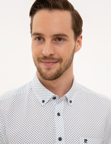 Mavi Detaylı Beyaz Regular Fit Kısa Kollu Gömlek - 50224381013