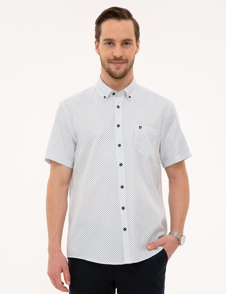 Mavi Detaylı Beyaz Regular Fit Kısa Kollu Gömlek - 50224381013