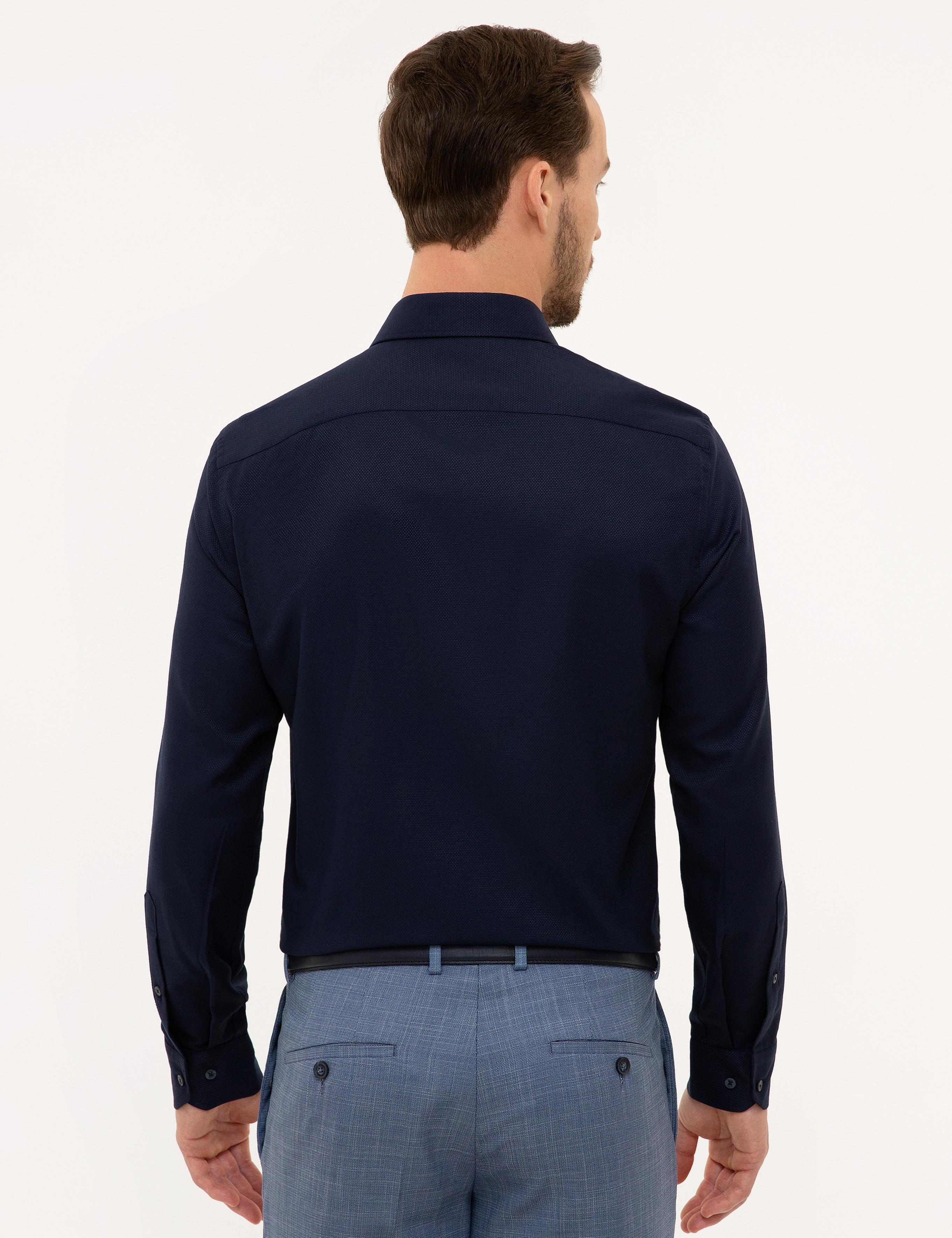 Lacivert Slim Fit Armürlü Gömlek