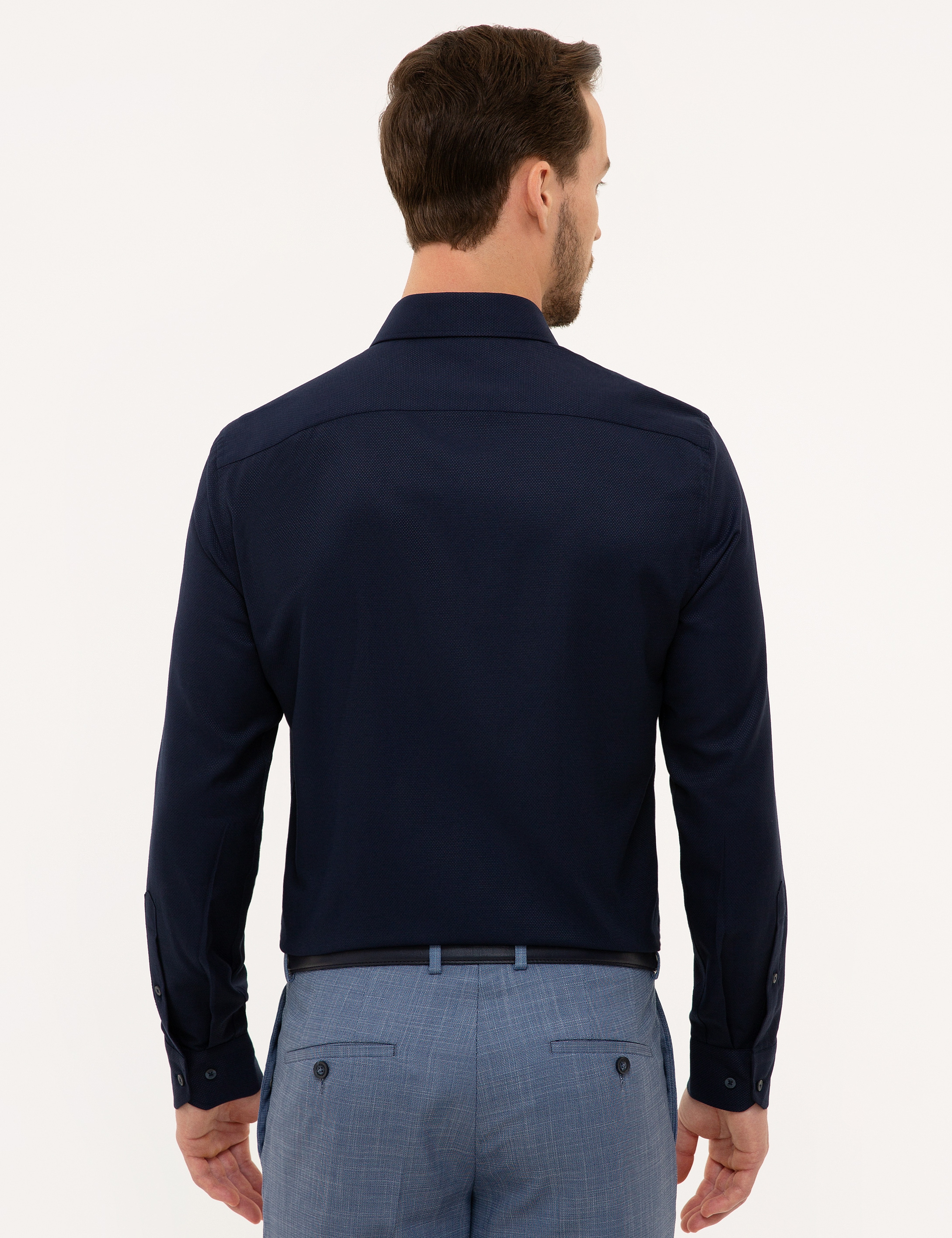 Lacivert Slim Fit Armürlü Gömlek - Image 3