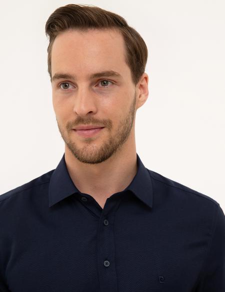 Lacivert Slim Fit Armürlü Gömlek - 50227370020