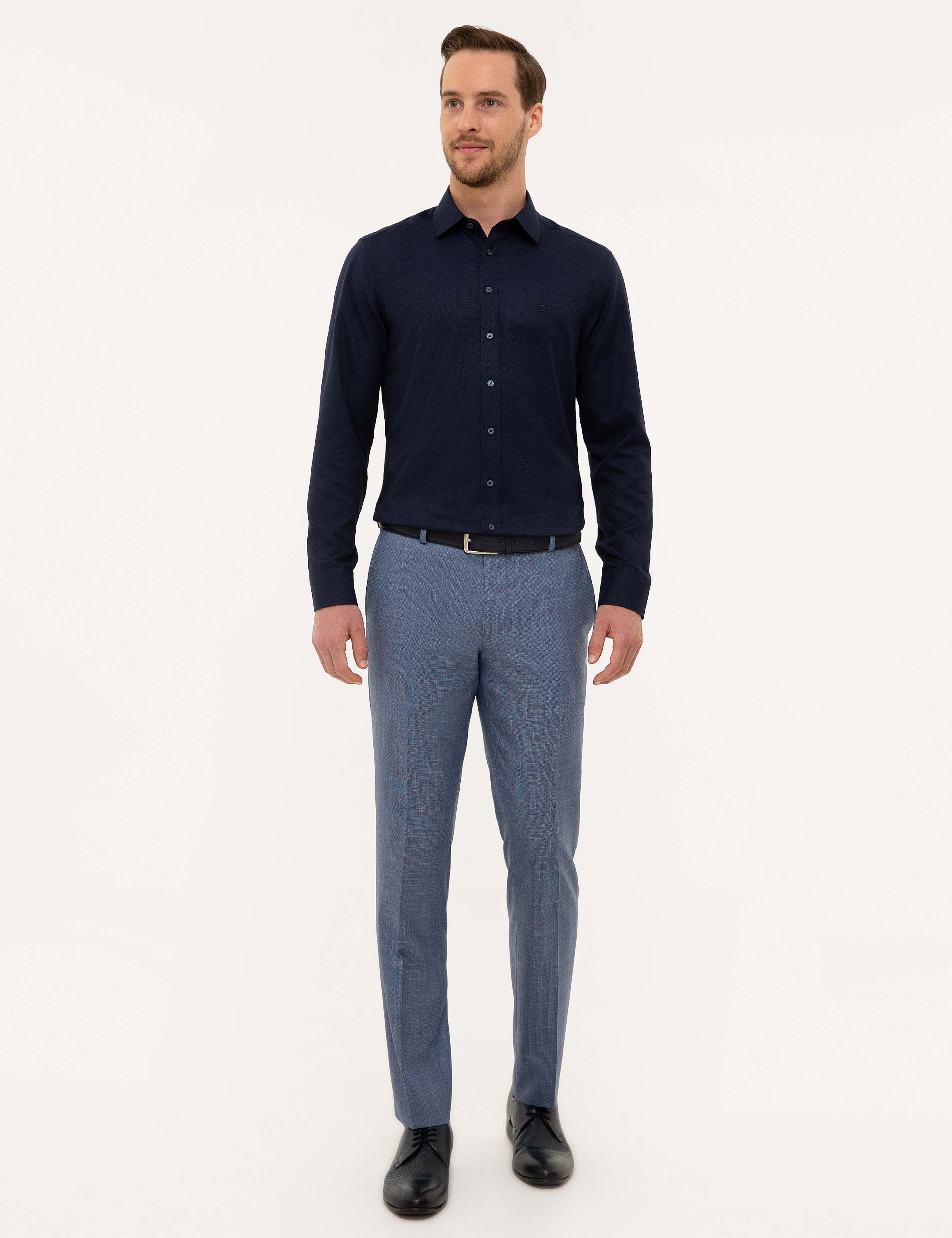 Lacivert Slim Fit Armürlü Gömlek - Image 4