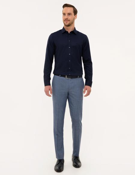Lacivert Slim Fit Armürlü Gömlek - 50227370020
