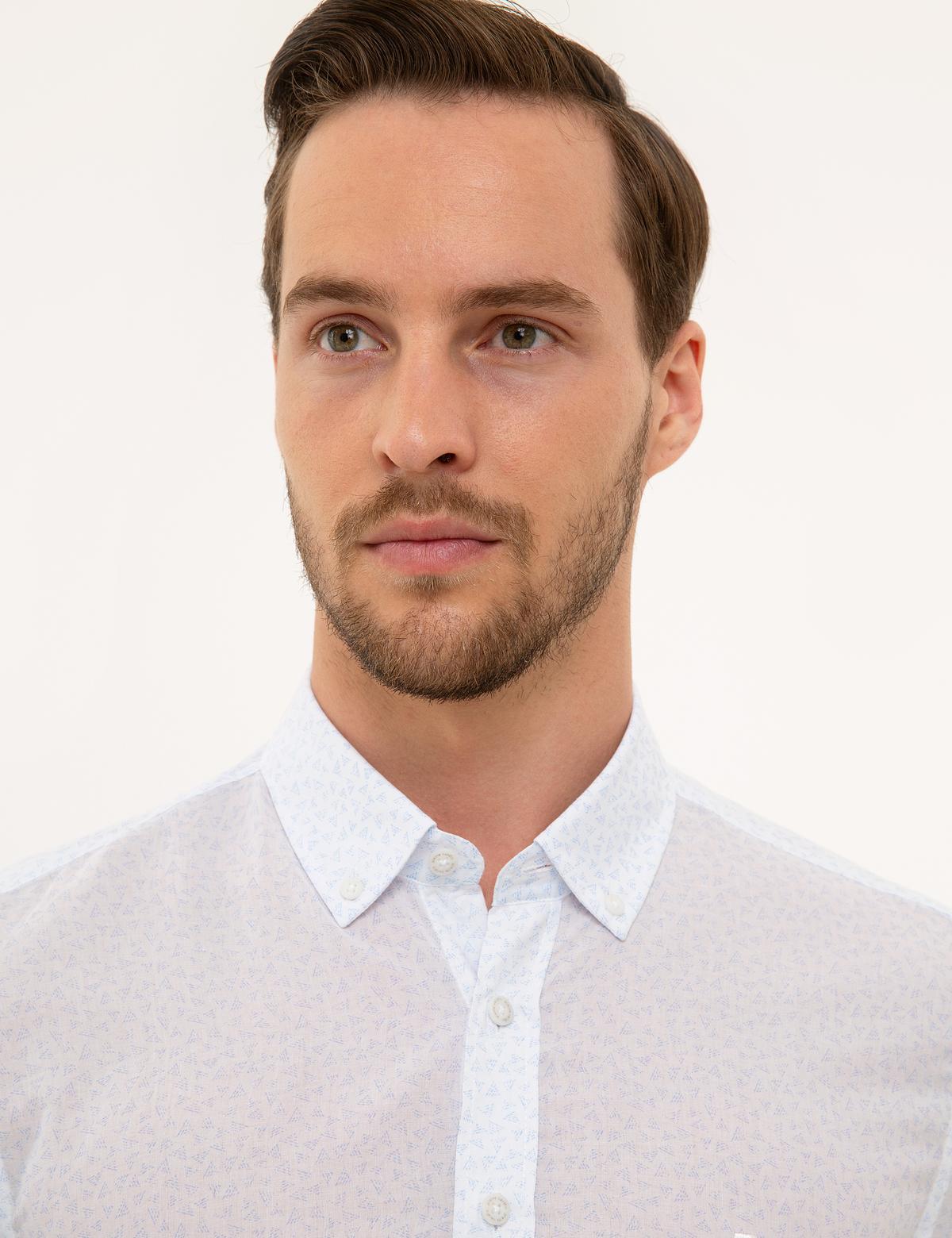 Mavi Detaylı Beyaz Slim Fit Gömlek - 50227327020