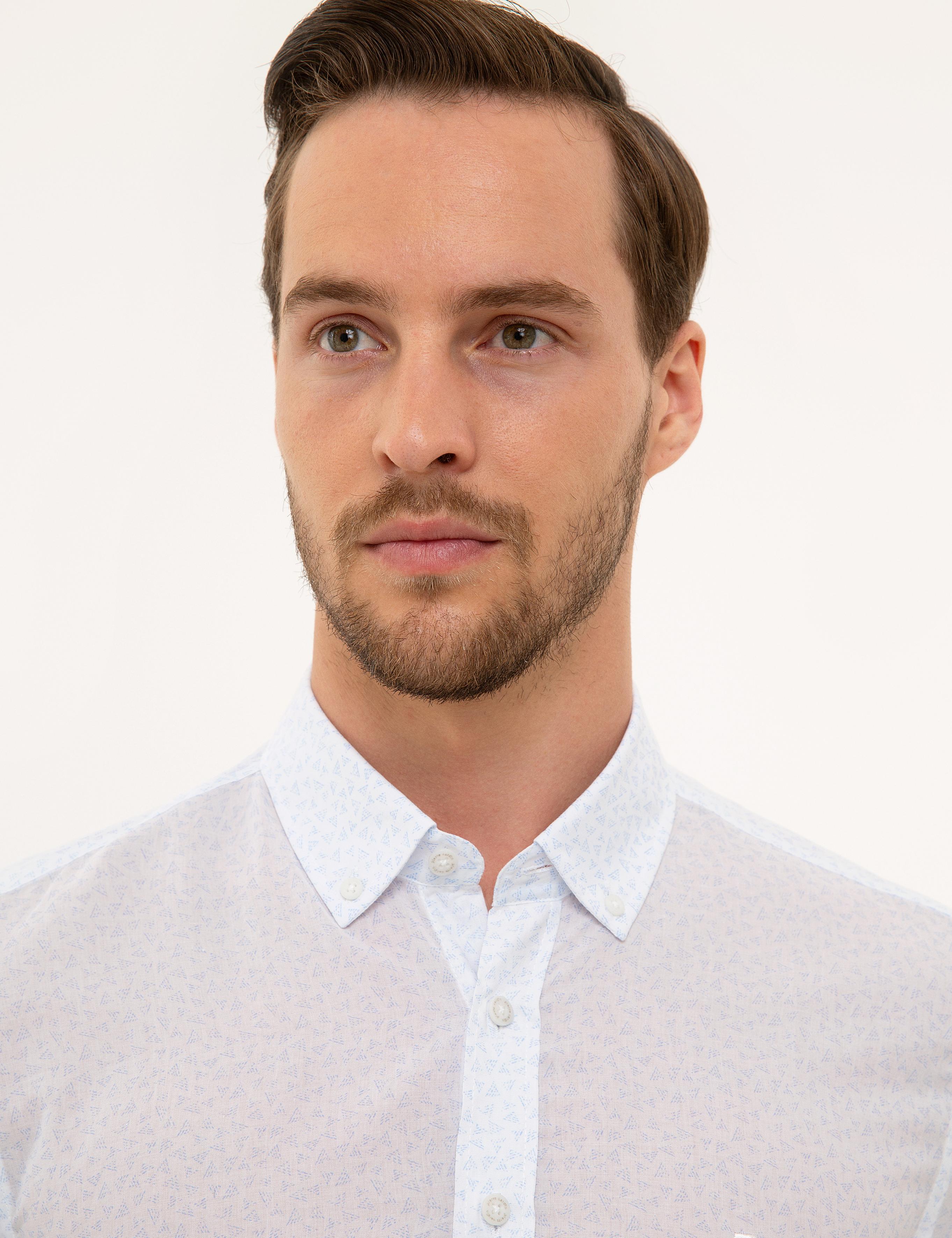 Mavi Detaylı Beyaz Slim Fit Gömlek