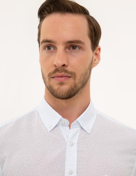 Mavi Detaylı Beyaz Slim Fit Gömlek - 50227327020