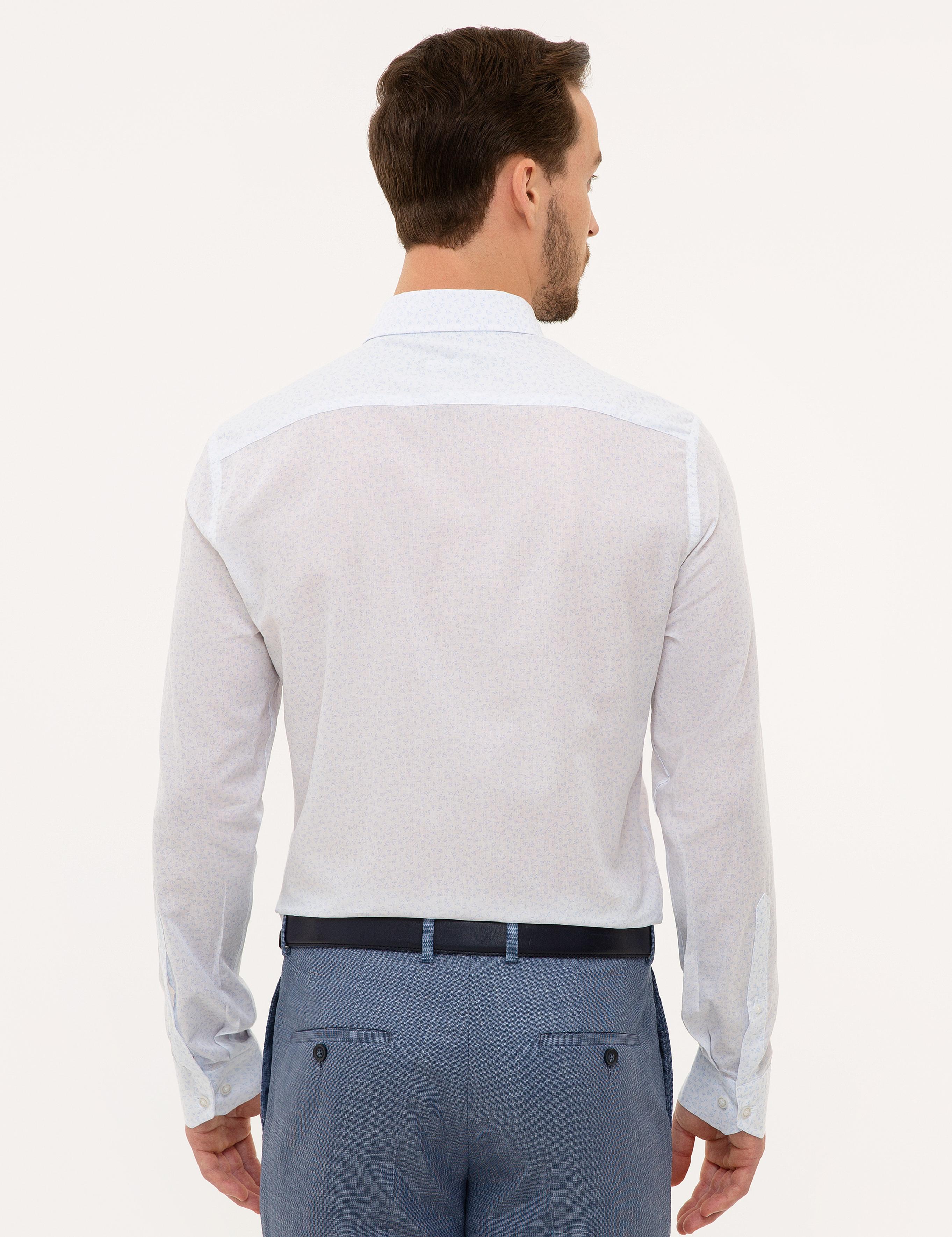 Mavi Detaylı Beyaz Slim Fit Gömlek