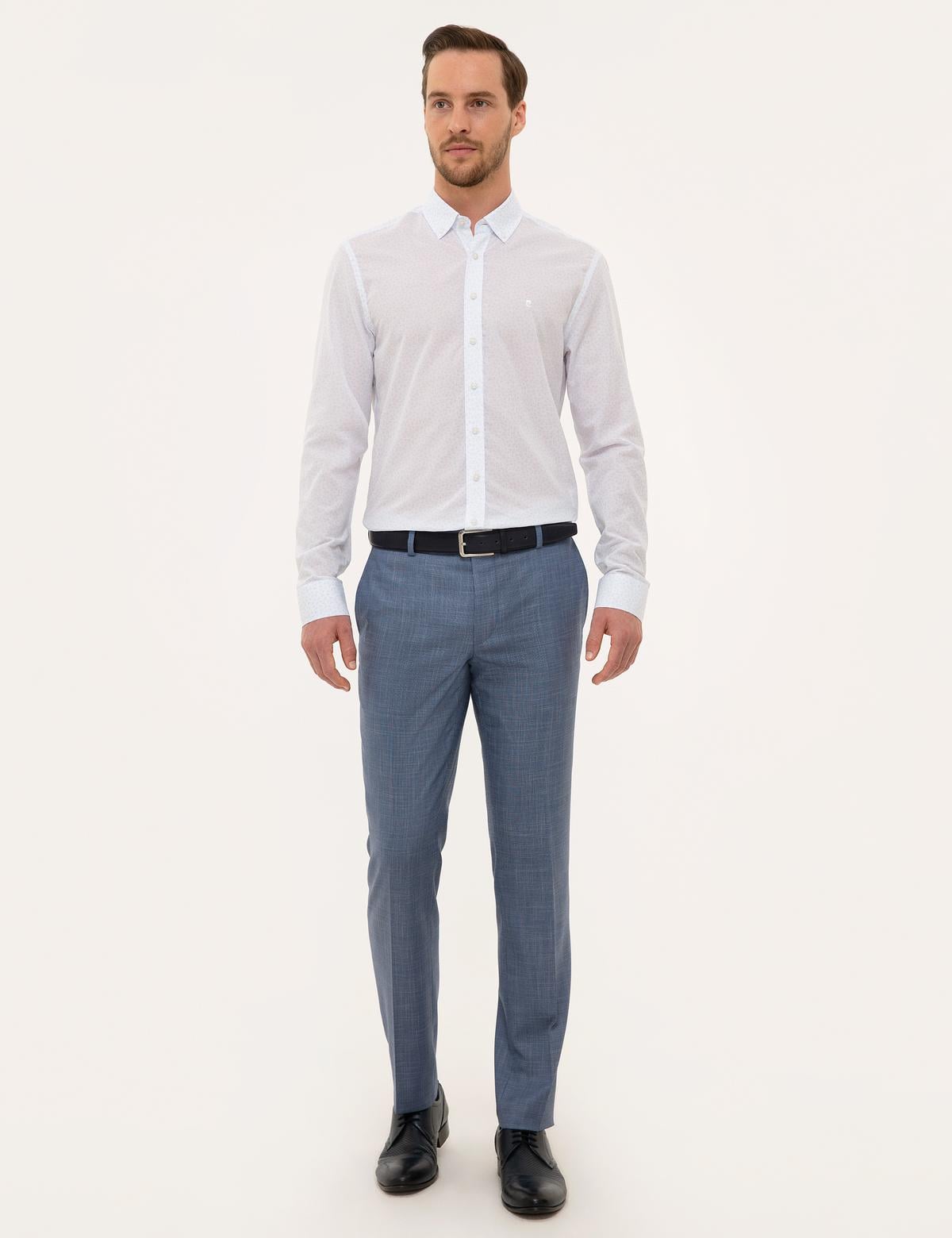 Mavi Detaylı Beyaz Slim Fit Gömlek - 50227327020