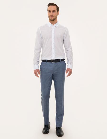 Mavi Detaylı Beyaz Slim Fit Gömlek - 50227327020