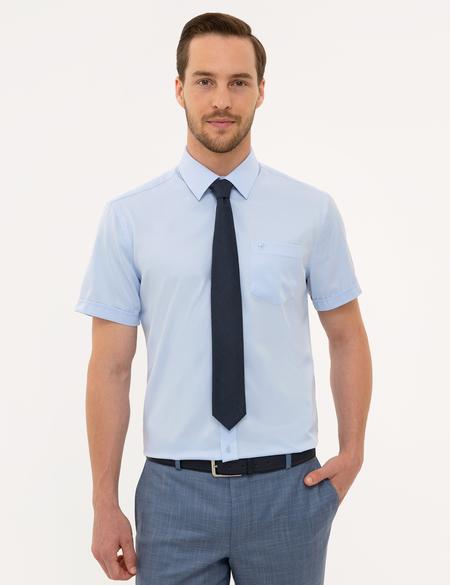 Açık Mavi Regular Fit Basic Kısa Kollu Gömlek - 50228346032