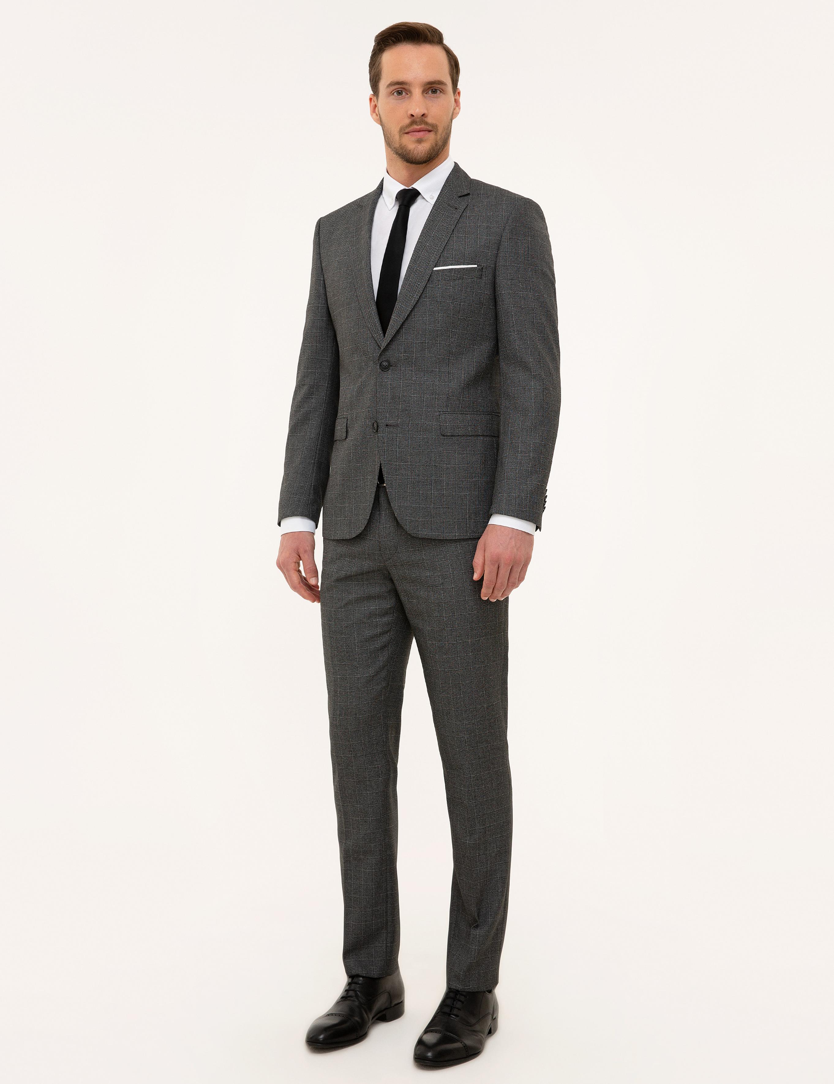 Ekose Füme Slim Fit Takım Elbise