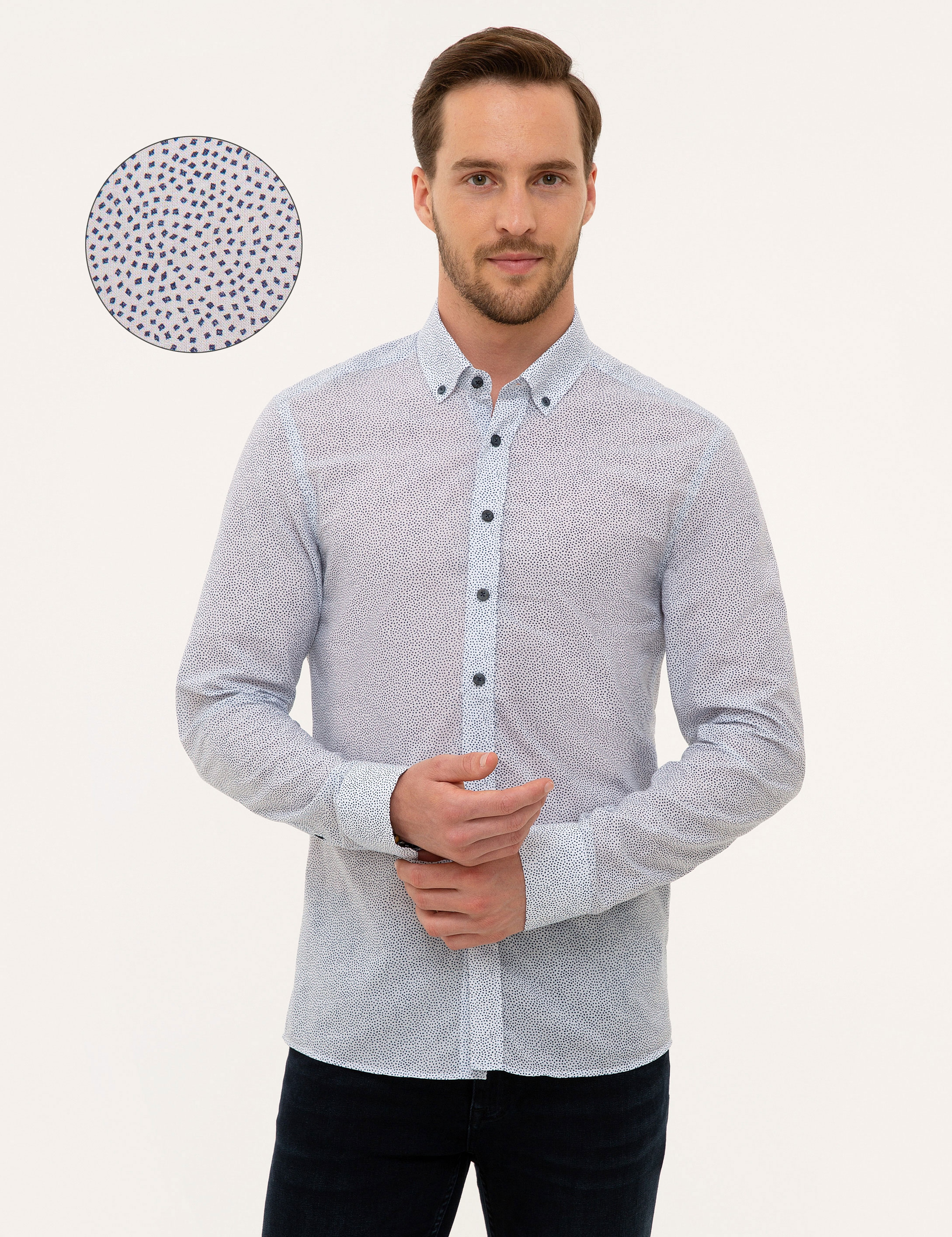 Lacivert Slim Fit Uzun Kollu Gömlek - Image 1