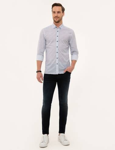Lacivert Slim Fit Uzun Kollu Gömlek