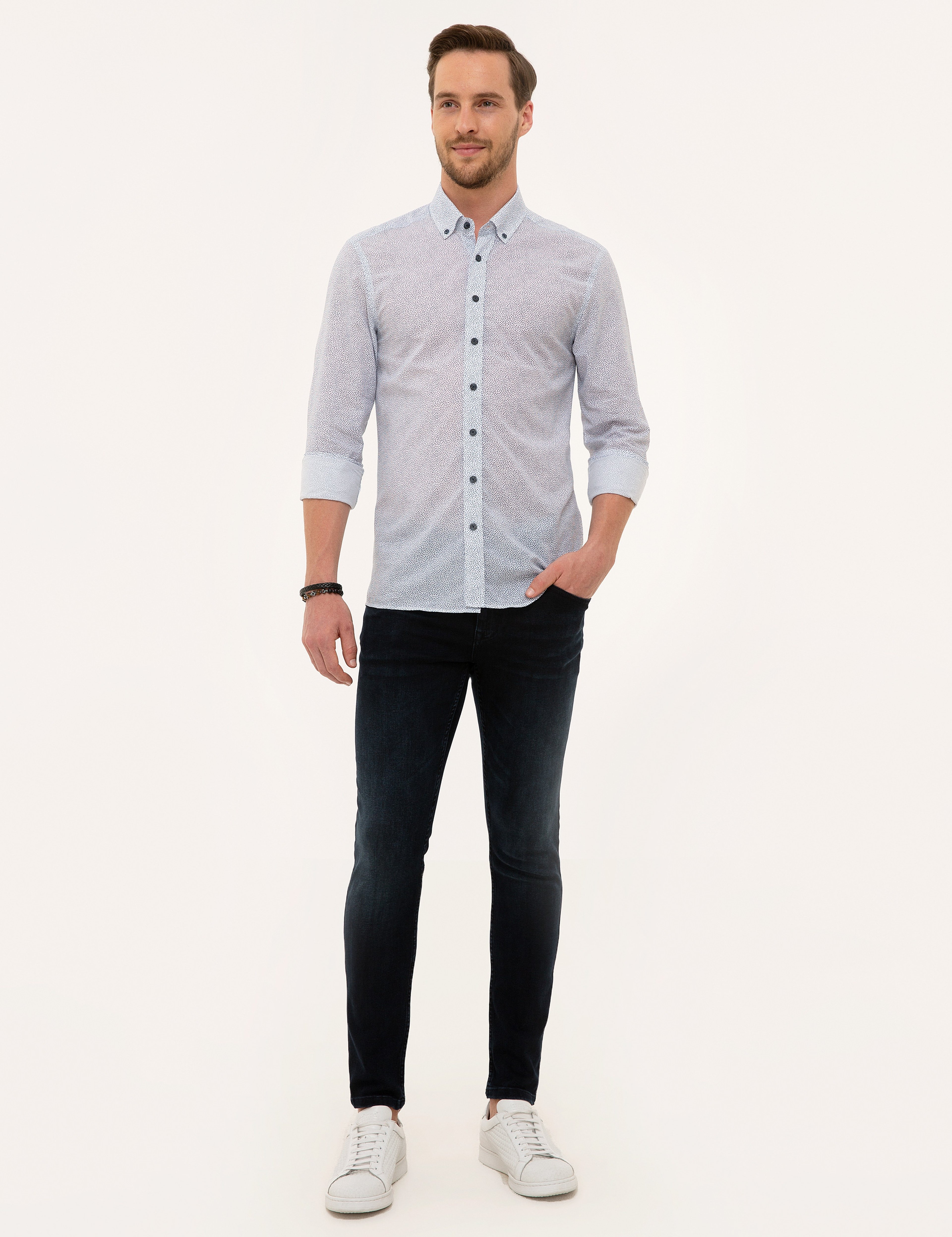 Lacivert Slim Fit Uzun Kollu Gömlek - Image 4