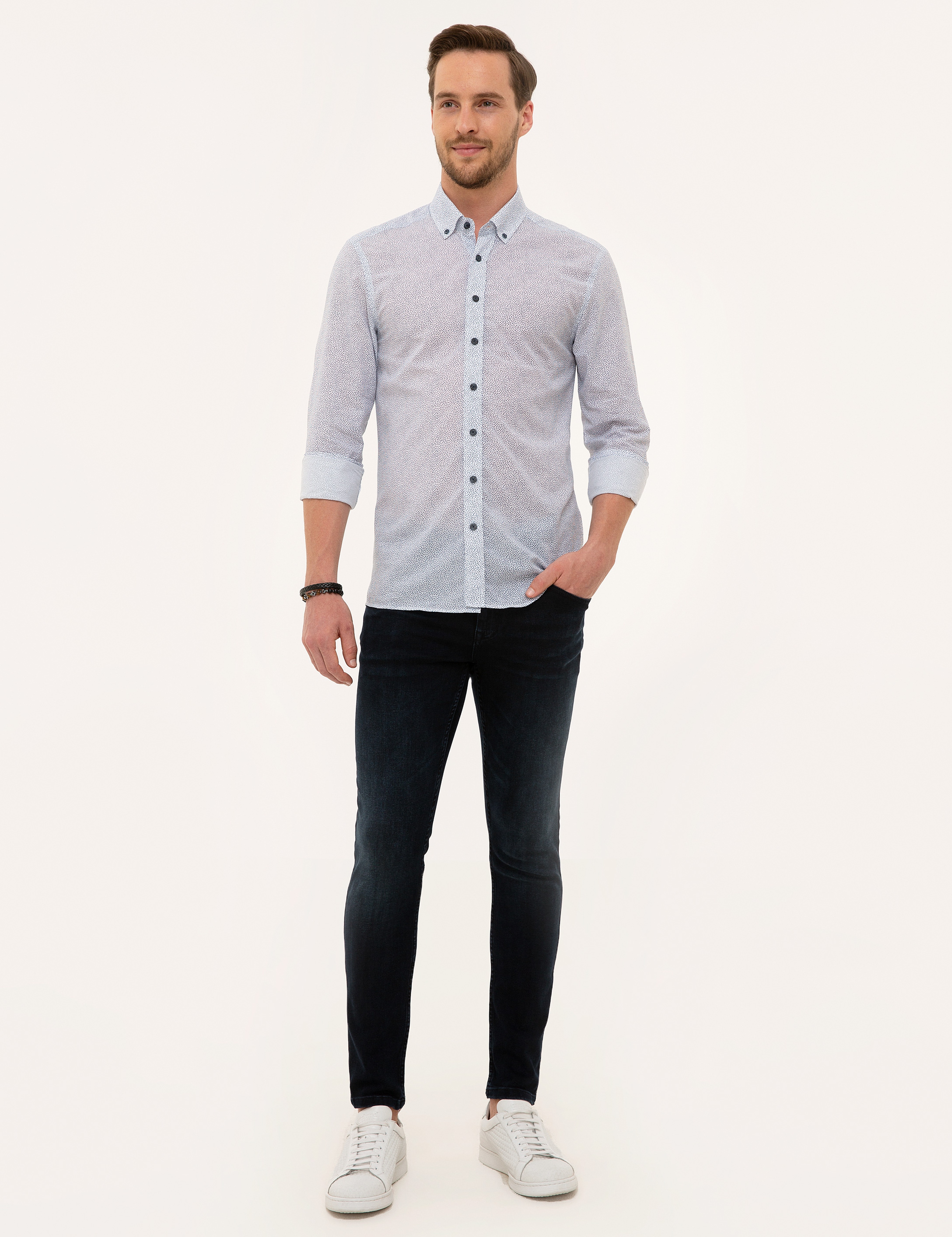 Lacivert Slim Fit Uzun Kollu Gömlek