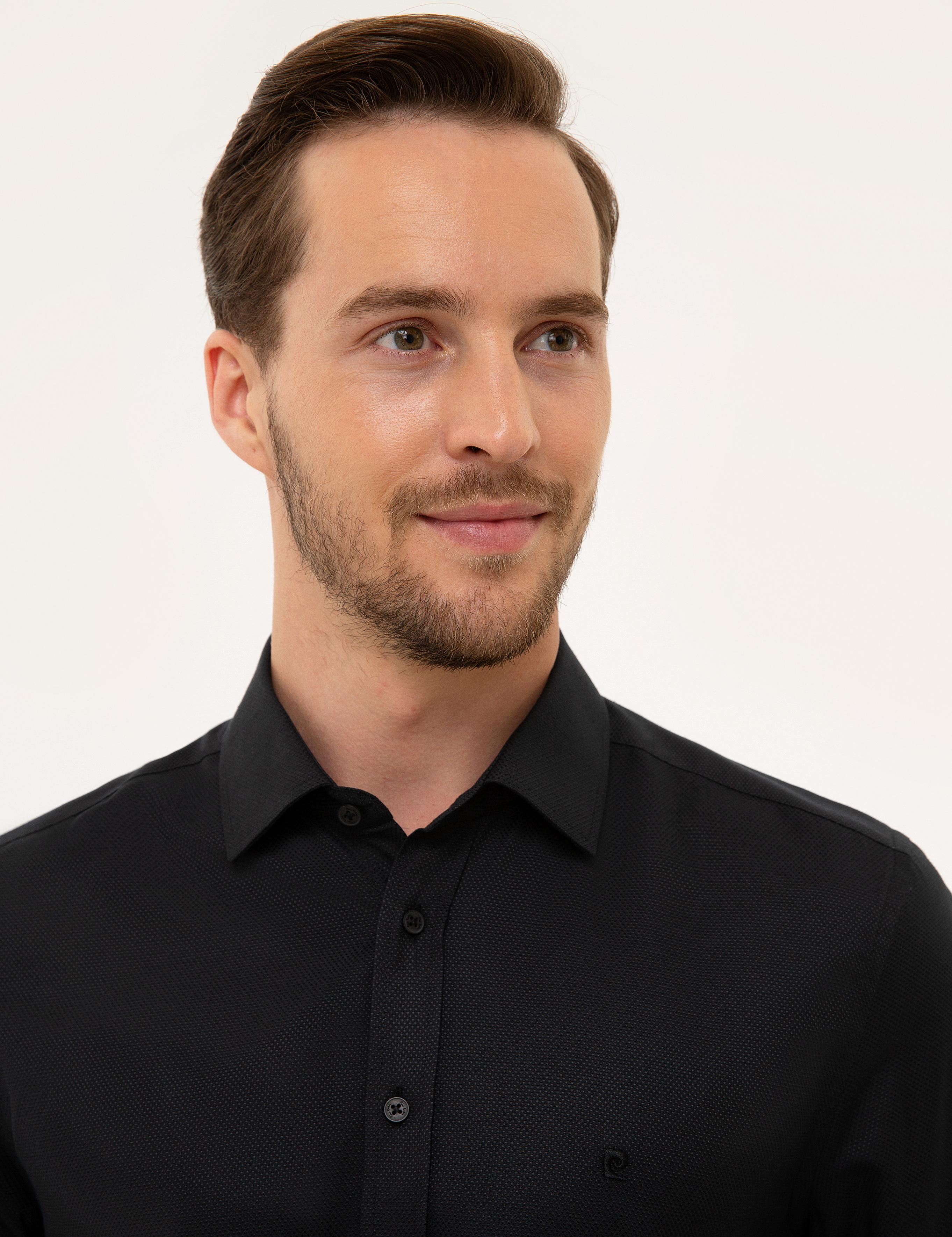 Siyah Slim Fit Armürlü Gömlek