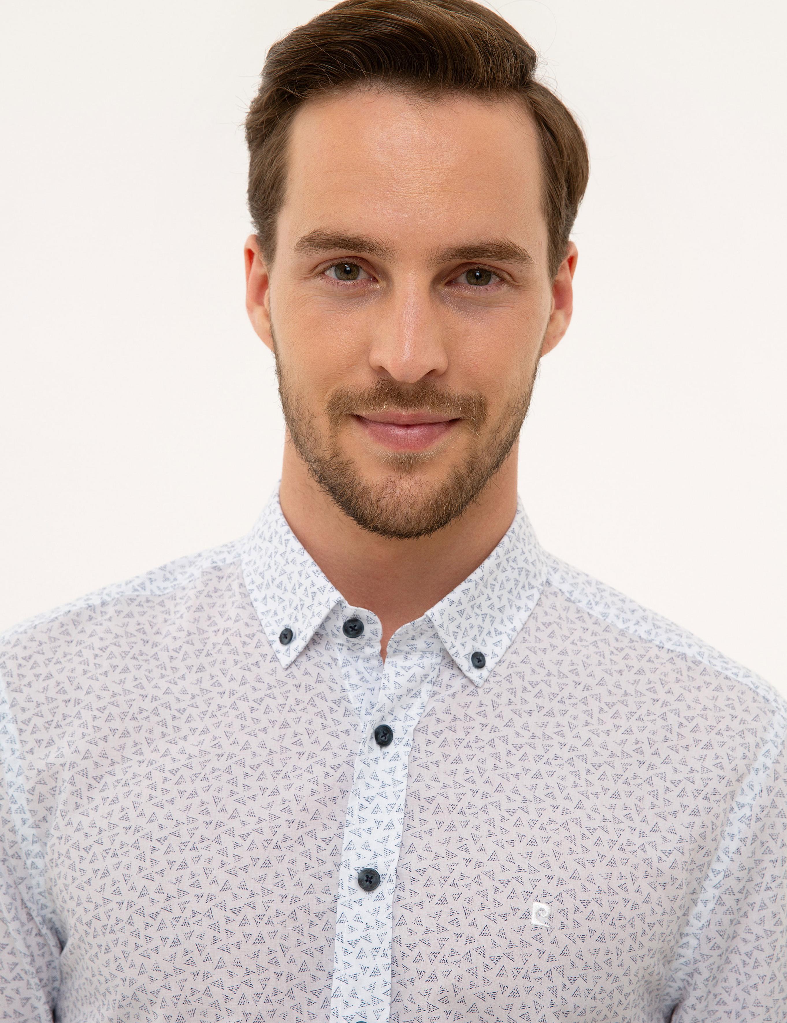 Lacivert Detaylı Beyaz Slim Fit Gömlek