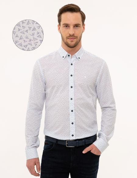 Lacivert Detaylı Beyaz Slim Fit Gömlek - 50227327011