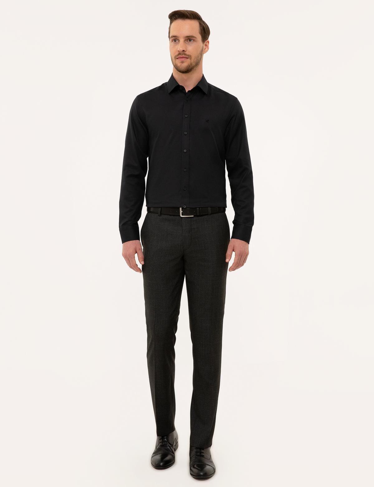 Siyah Slim Fit Armürlü Gömlek - 50227370033