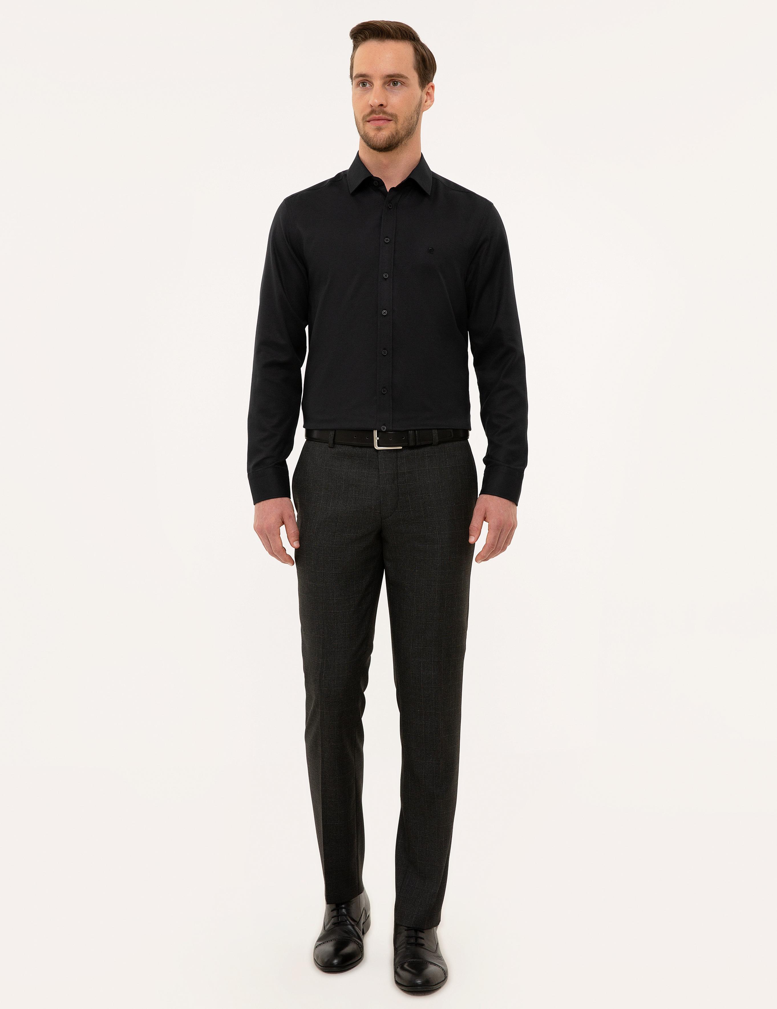 Siyah Slim Fit Armürlü Gömlek