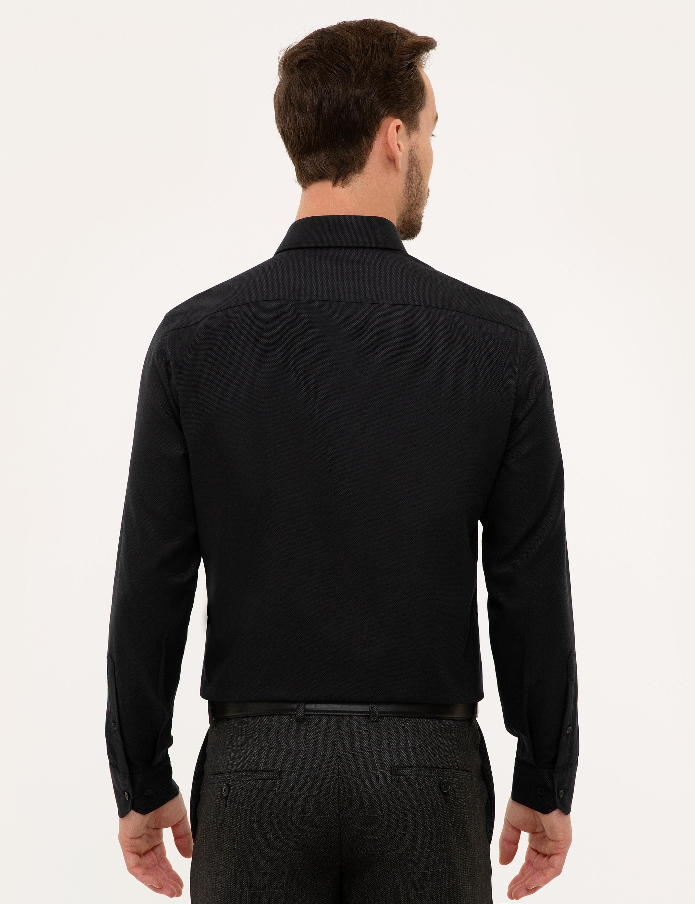 Siyah Slim Fit Armürlü Gömlek