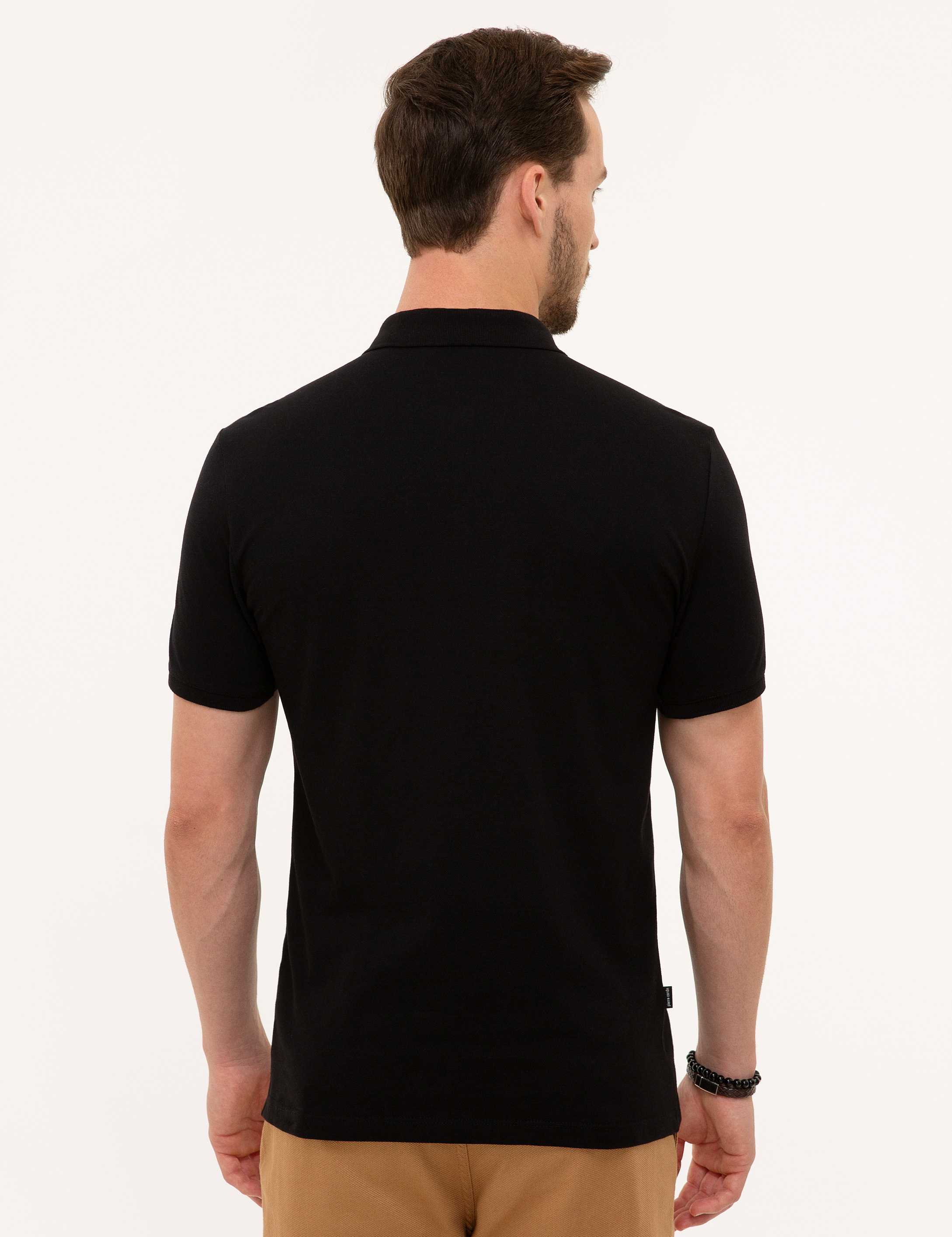Siyah Slim Fit Basic Polo Yaka T-Shirt - Image 3