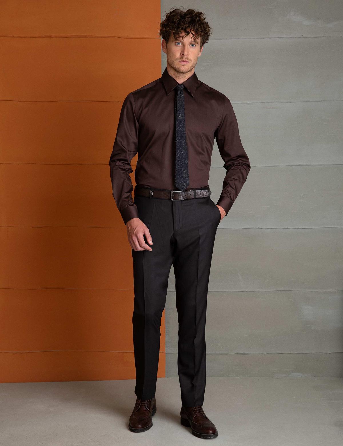 Kahverengi Slim Fit Gömlek