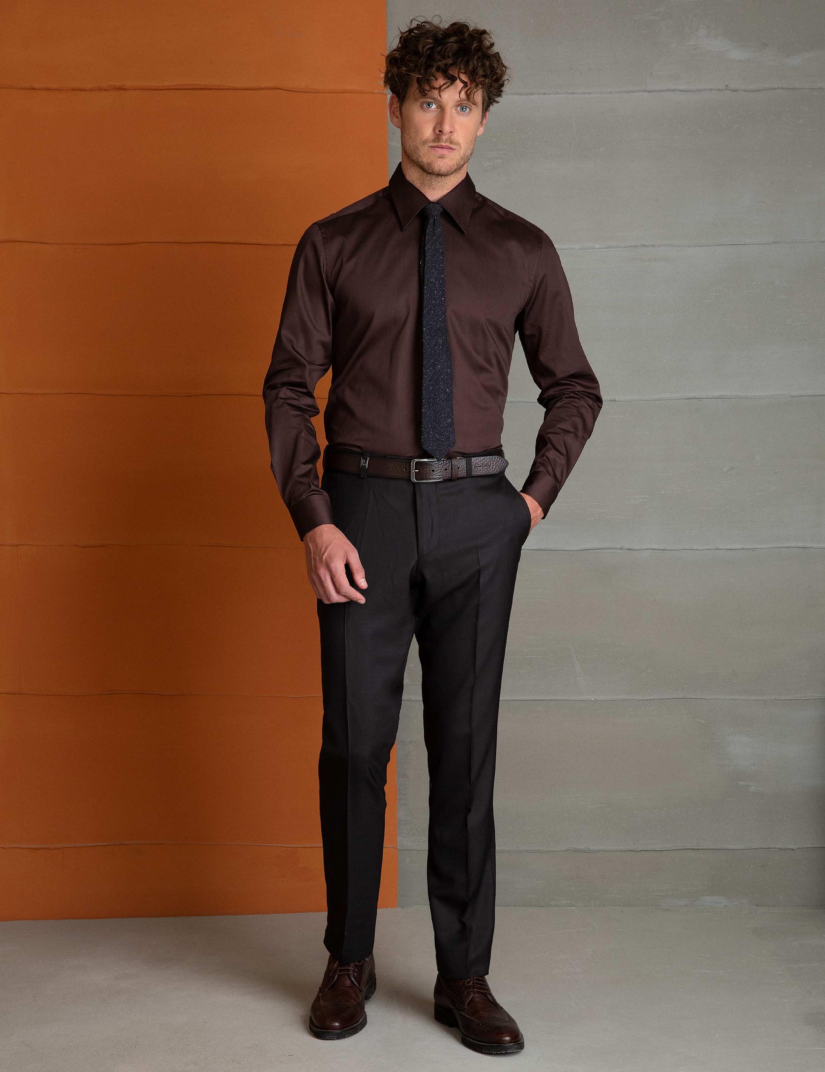 Kahverengi Slim Fit Gömlek