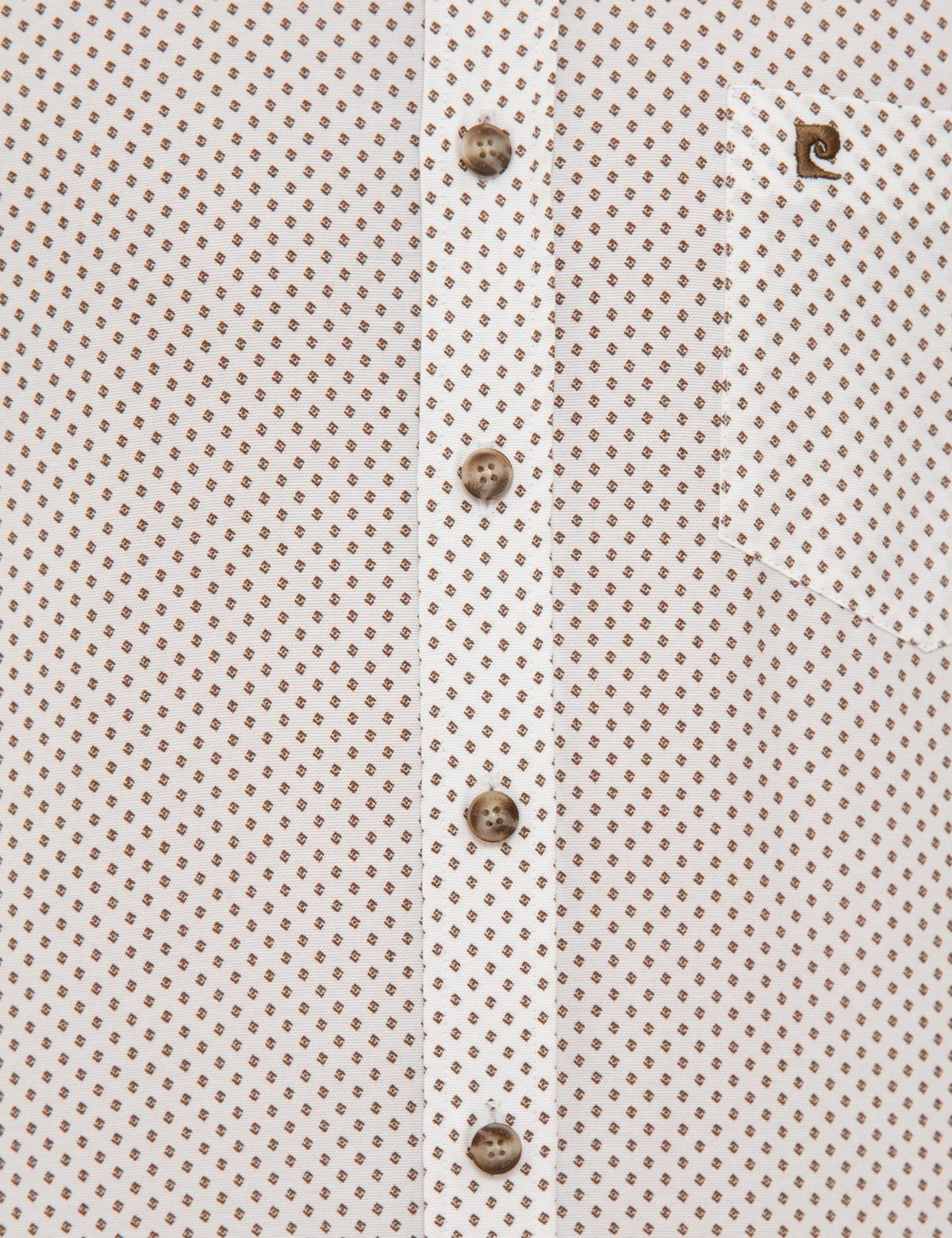 Kahverengi Detaylı Beyaz Regular Fit Kısa Kollu Gömlek - 50224381003