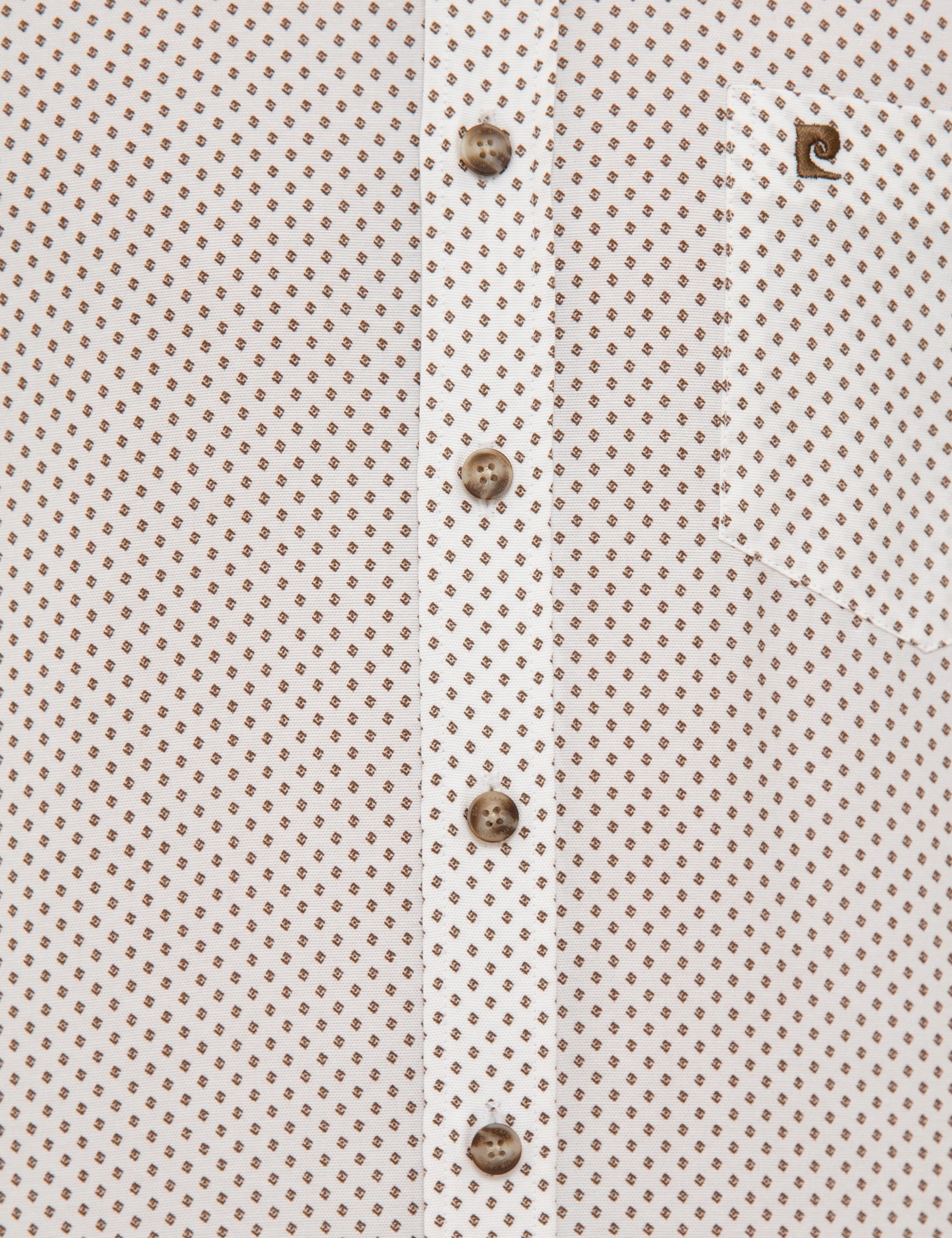 Kahverengi Detaylı Beyaz Regular Fit Kısa Kollu Gömlek