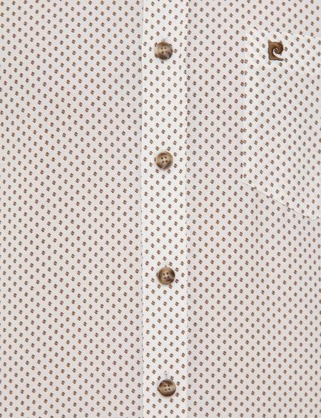 Kahverengi Detaylı Beyaz Regular Fit Kısa Kollu Gömlek - 50224381003