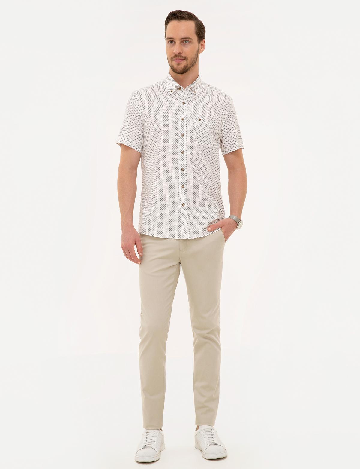 Kahverengi Detaylı Beyaz Regular Fit Kısa Kollu Gömlek - 50224381003