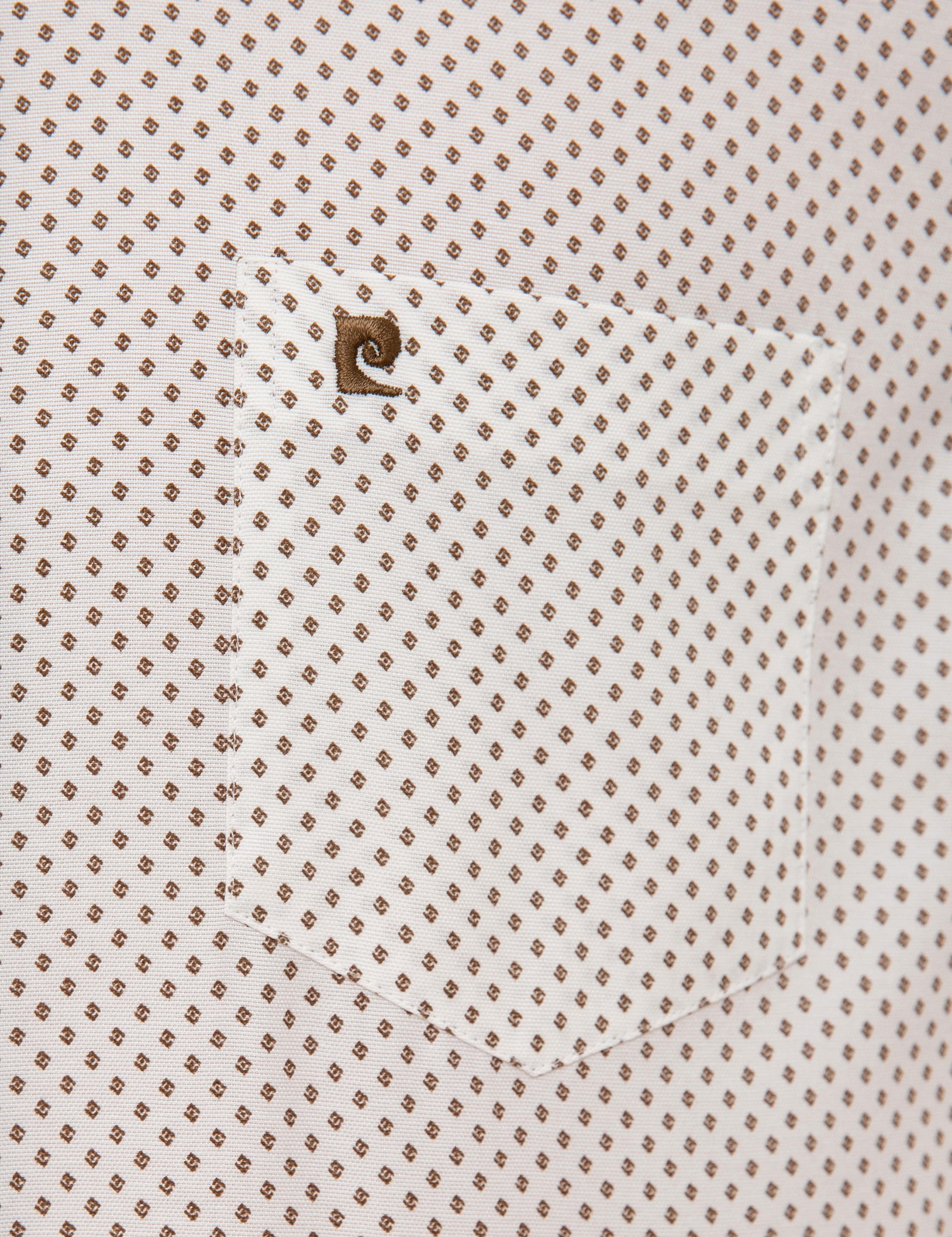 Kahverengi Detaylı Beyaz Regular Fit Kısa Kollu Gömlek