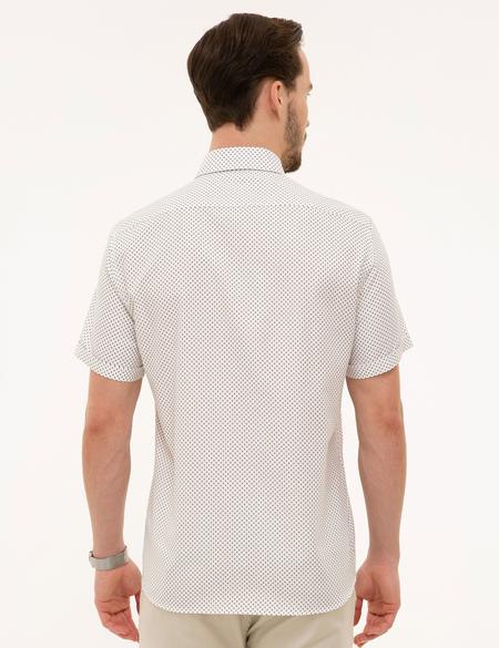 Kahverengi Detaylı Beyaz Regular Fit Kısa Kollu Gömlek - 50224381003